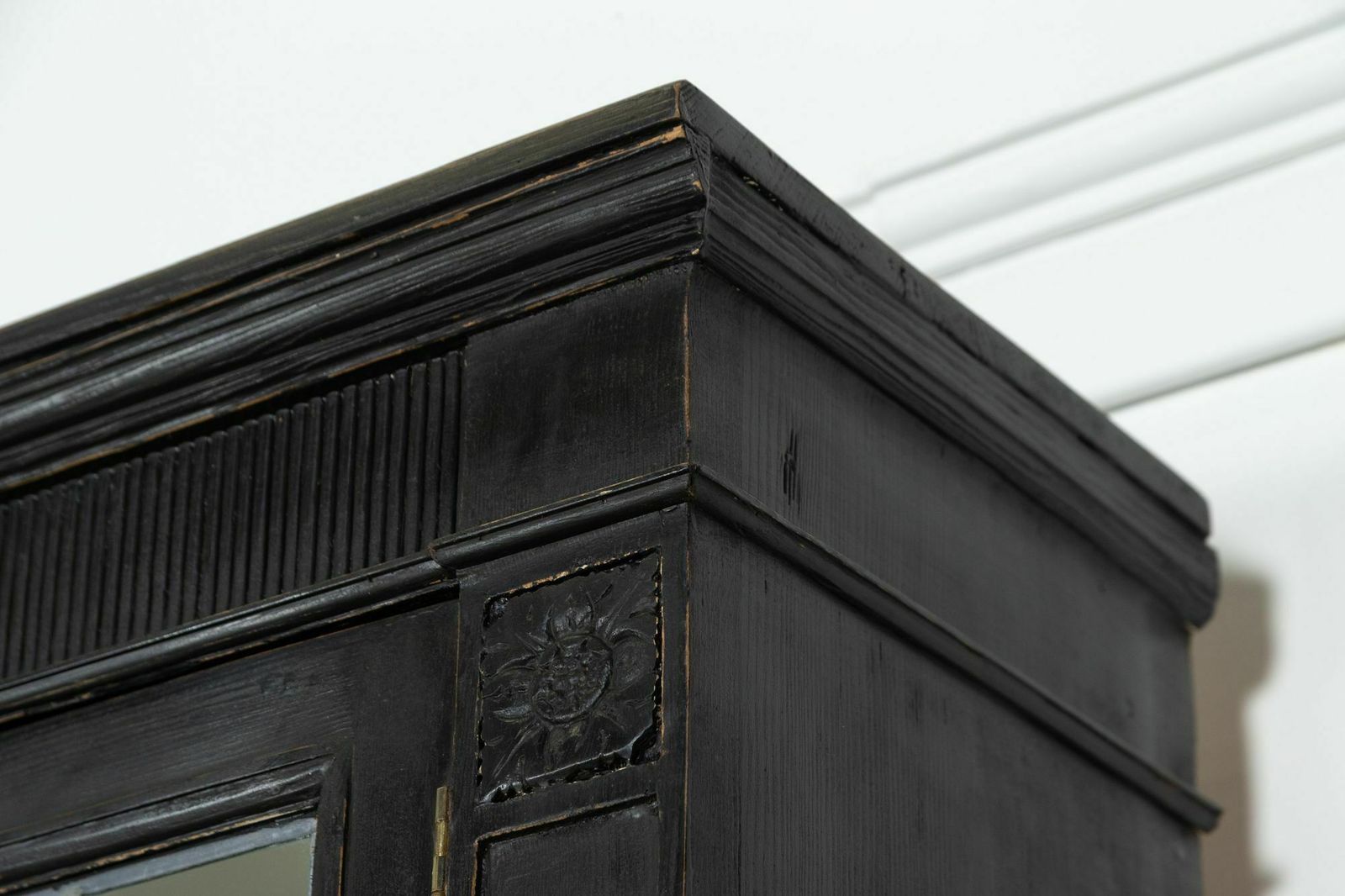 photo for sale 19thc English Monumental Ebonised Pine Glazed Dresser