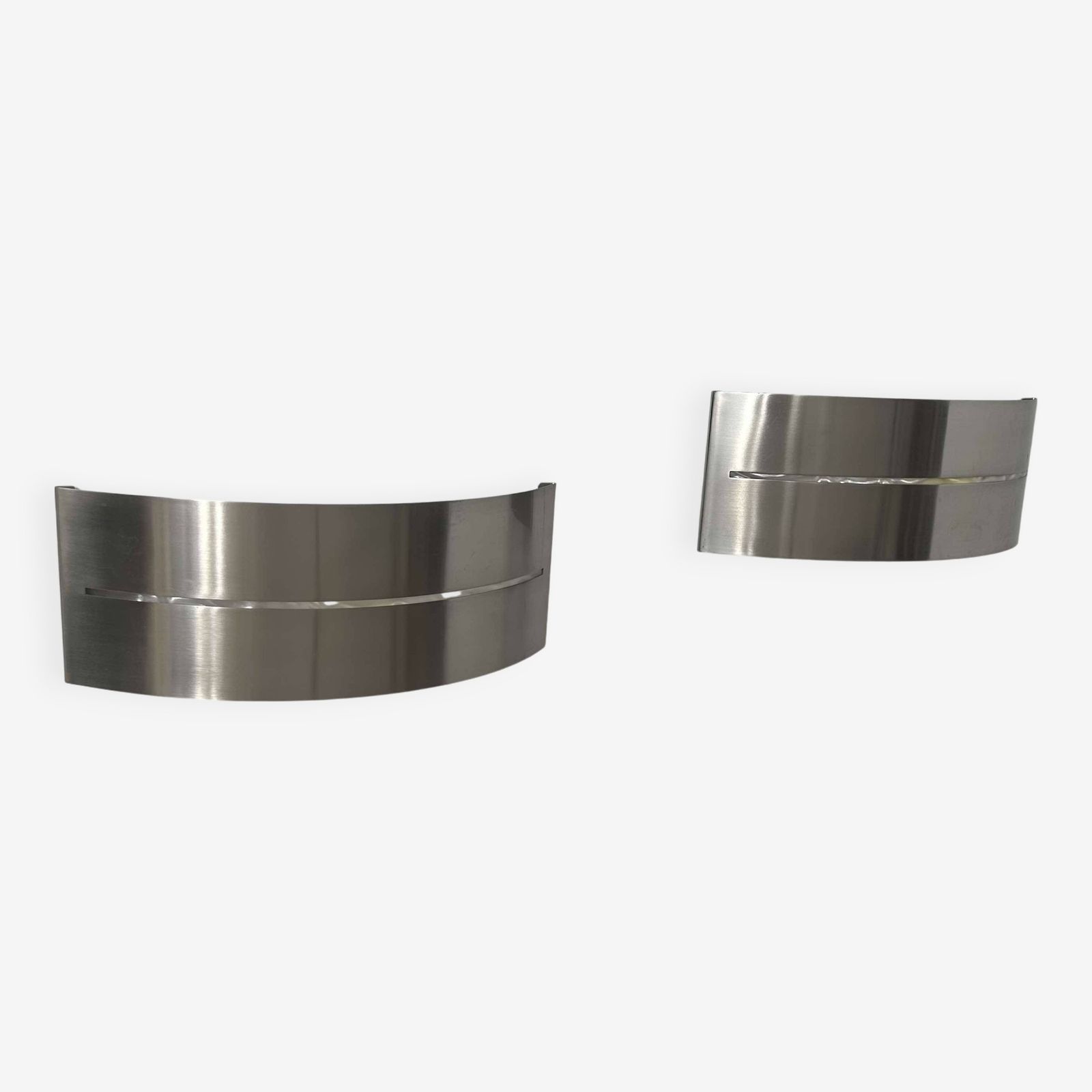 Lighting Pair Of Vintage Wall Lights, Brushed Metal, France 1980. photo
