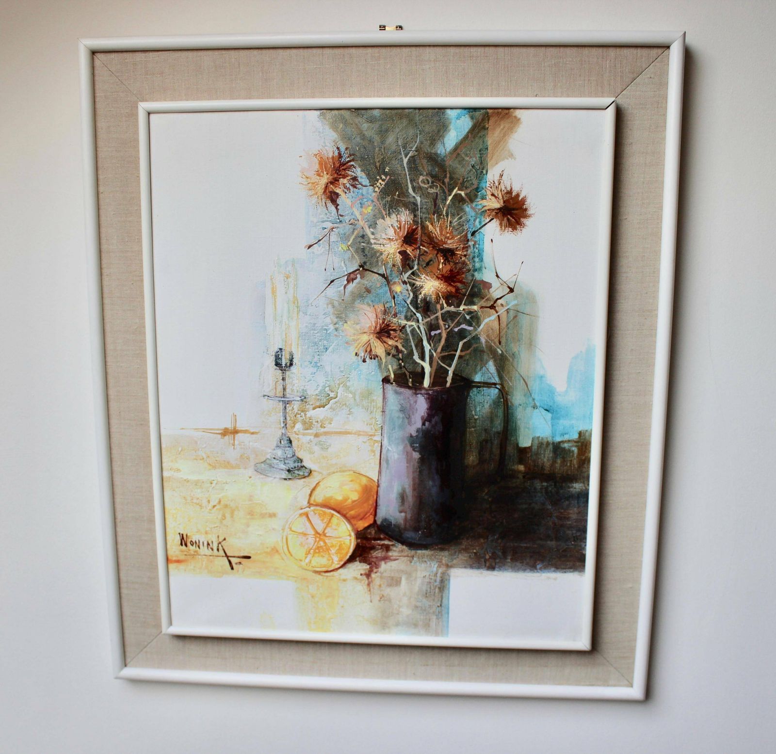 Large Mid Century Still Life Oil Painting By Wonink