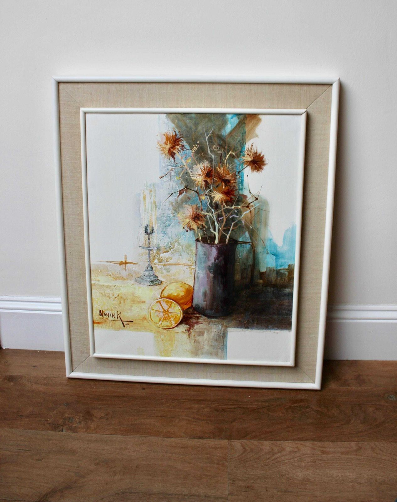 Large Mid Century Still Life Oil Painting By Wonink photo vinterior