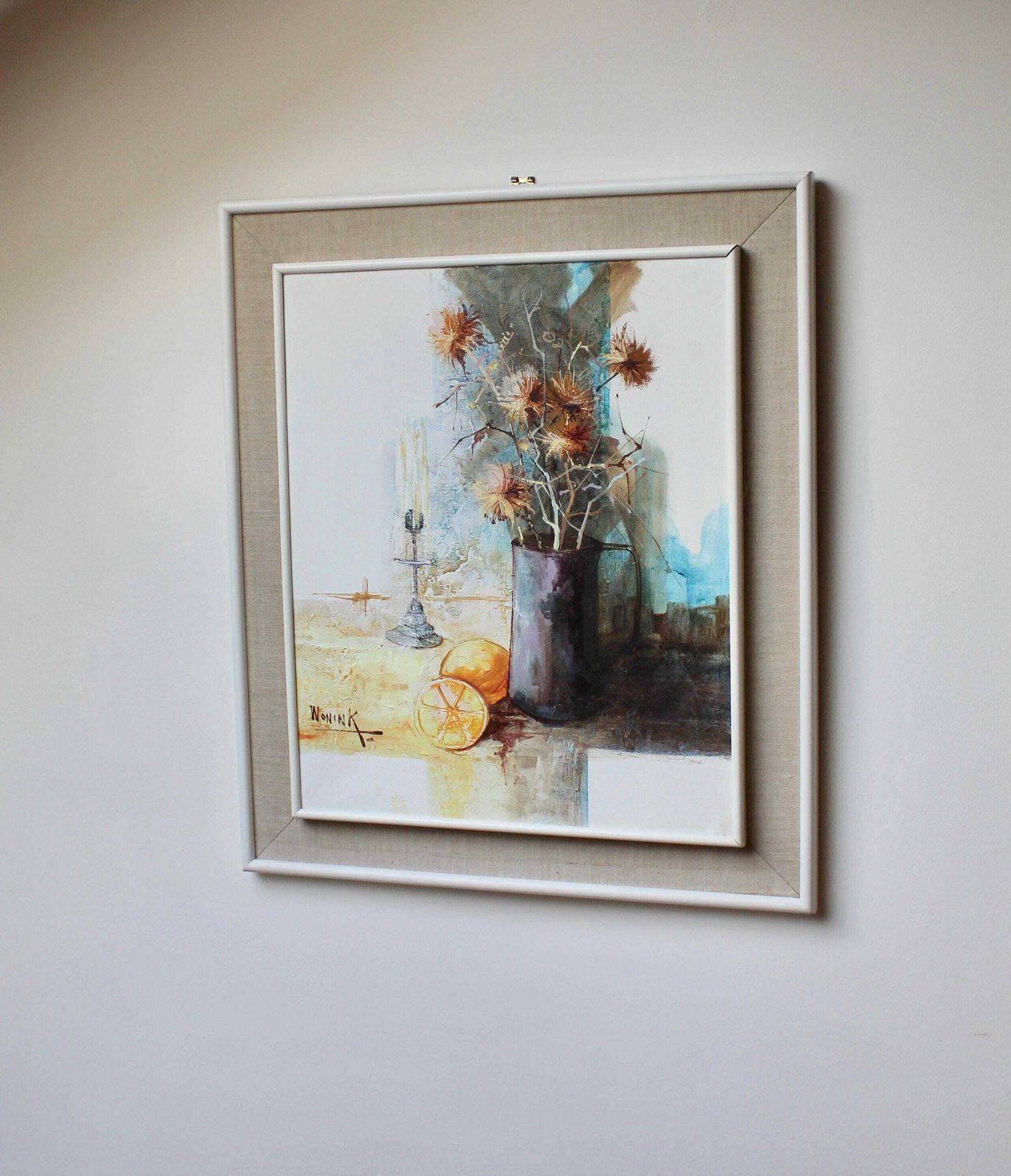 Large Mid Century Still Life Oil Painting By Wonink photo vintage
