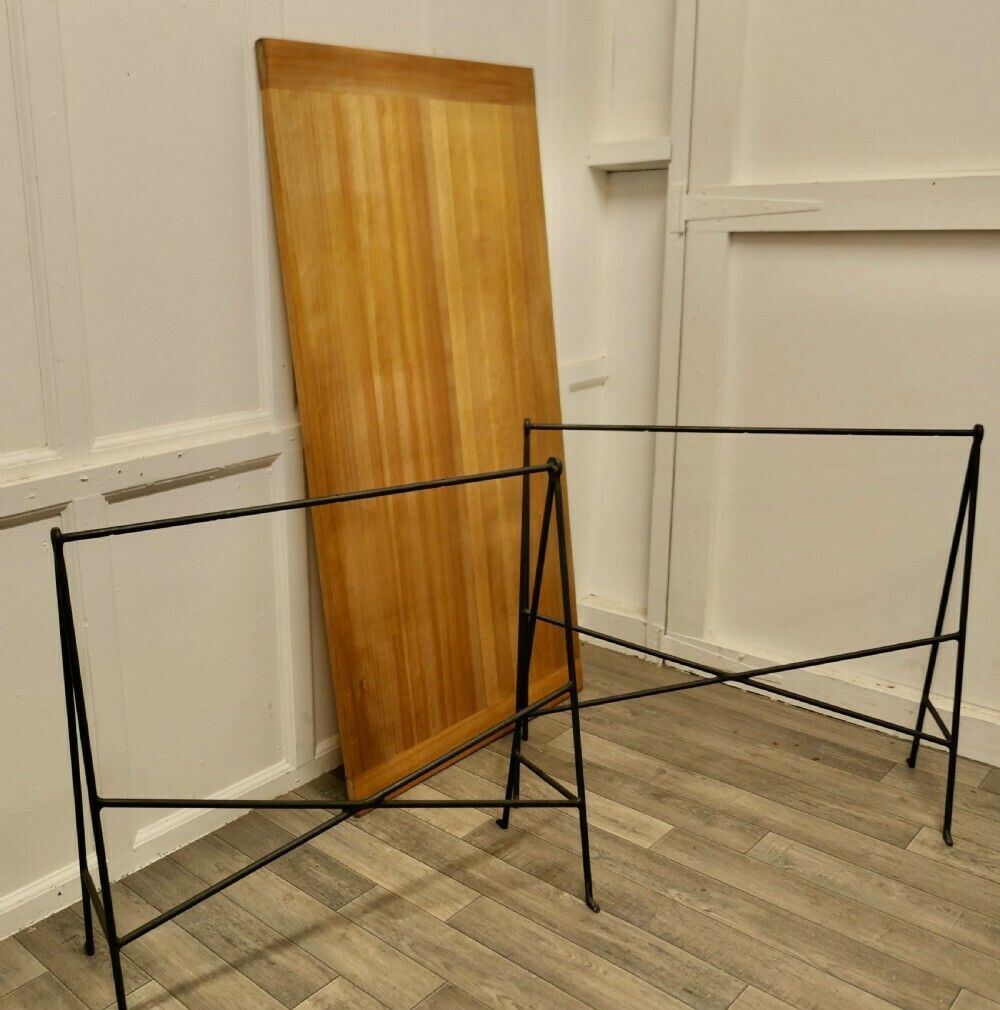 1950s Danish Sawhorse Minimalist Desk Or Dining Table photo furniture