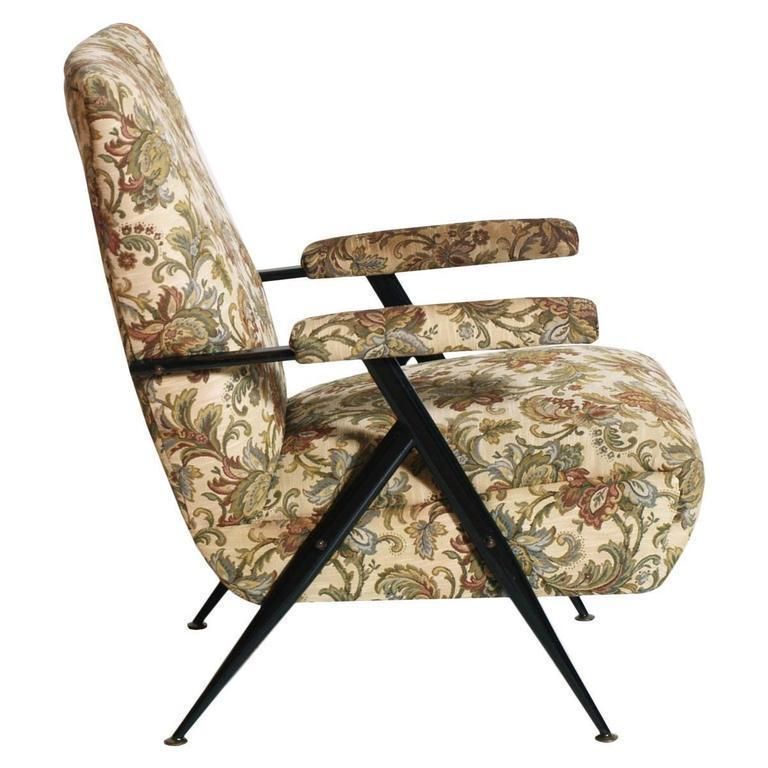 Mid Century Modern Armchair Club Chair In Black Metal With Original Upholstery photo furniture
