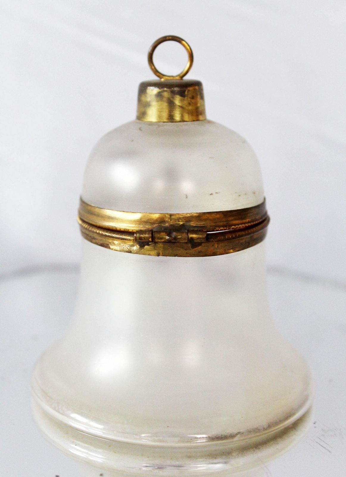 Antique Victorian Bell Shaped Glass Box, Enamelled Jewelry Box, Trinket Box, Hand Painted, Brass Gilt Hinged Top, Christmass Tree Decor photo 99.0