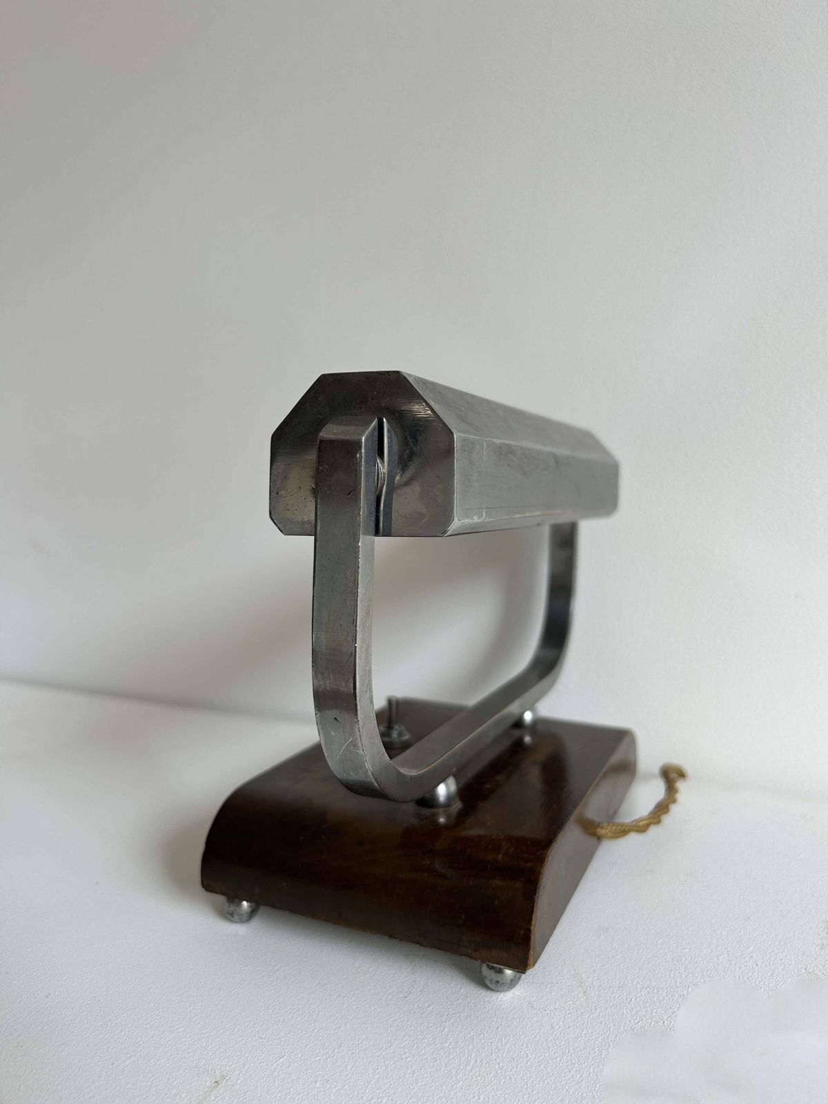 Modernist Art Deco Desk Lamp In Chromed Metal And Wood, France 1930 photo 432.0