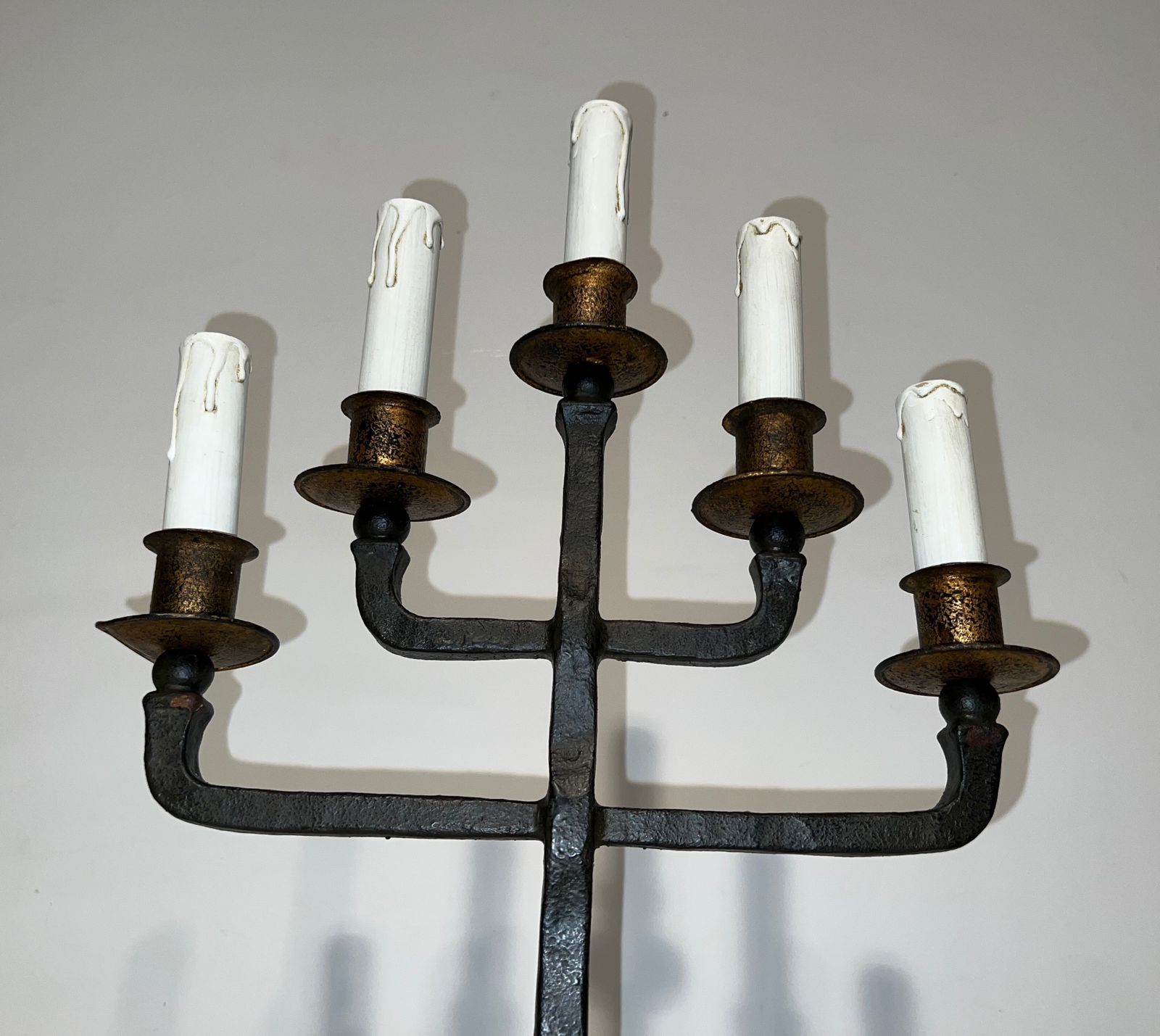 Pair Of Wrought Iron Candelabra With 5 Light Arms photo vintage