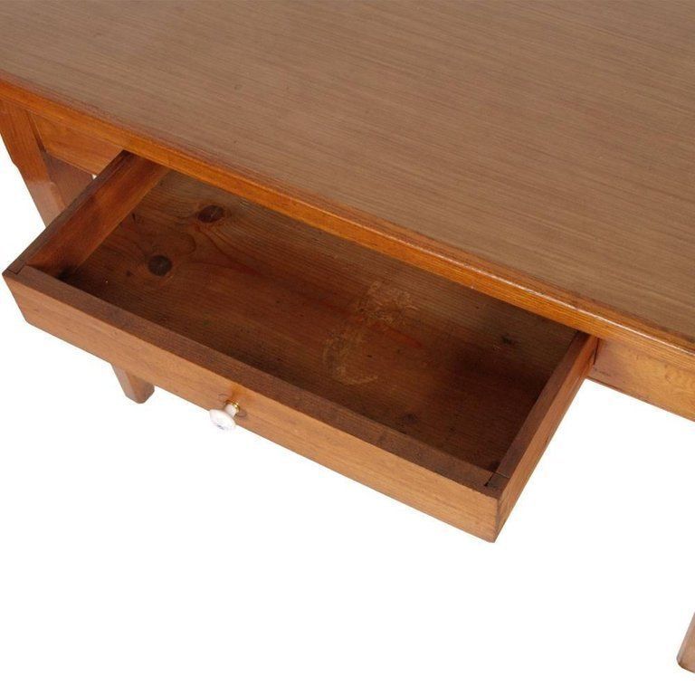 Midcentury Country Kitchen Table With Drawer In Solid Oak With Formica Top photo furniture