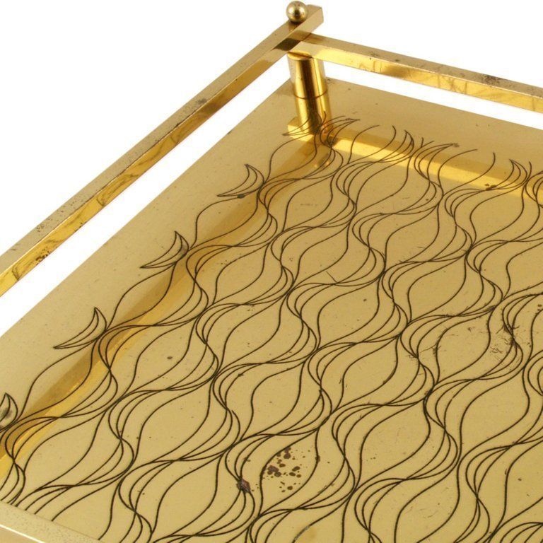 Art Deco Italian Tray Table In Golden Metal Decorated With Geometric Shapes photo for sale