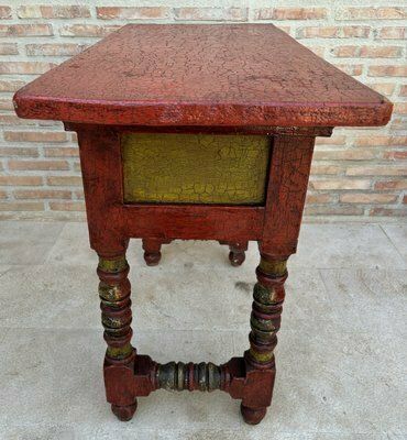 Red Lacquered Console Table With Gilt Accents And Carved Apron, 1940s photo vintage