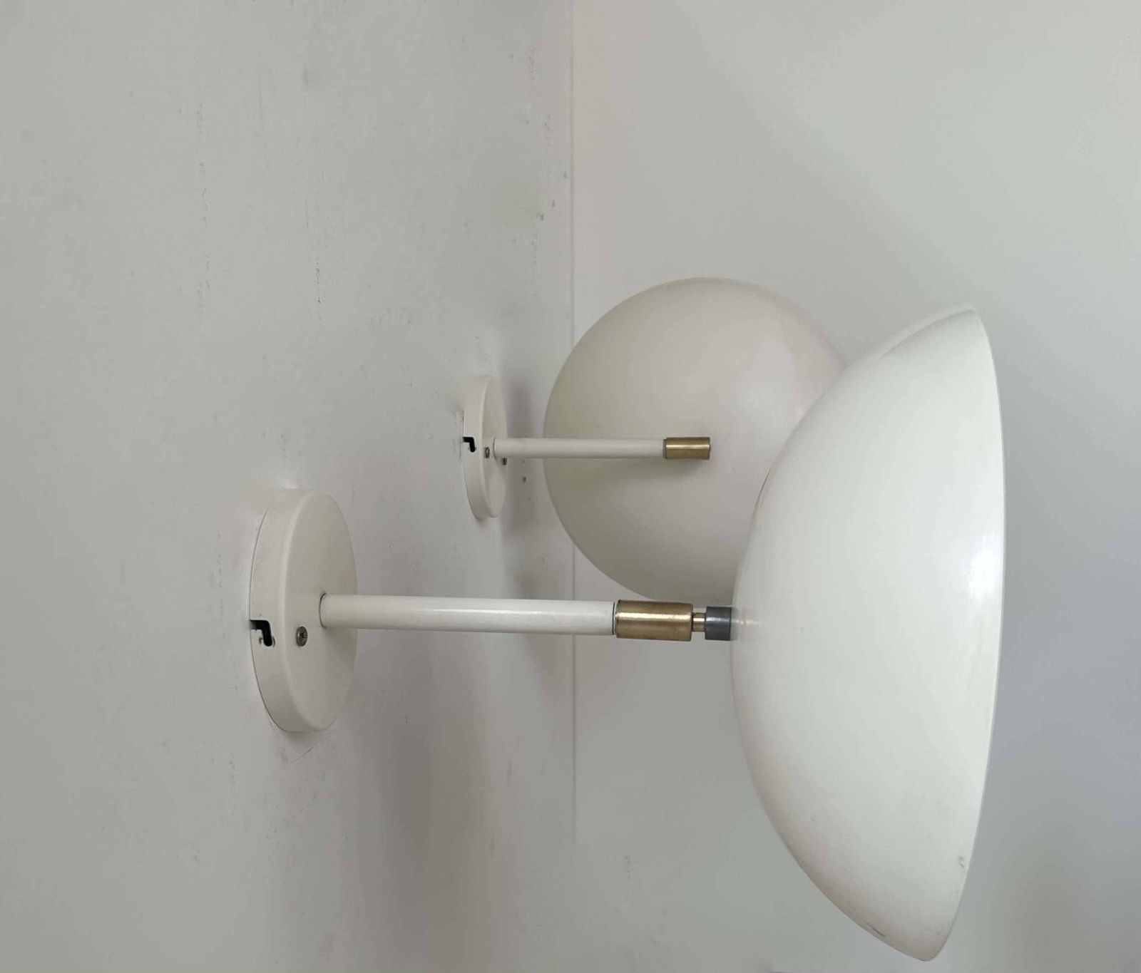 Pair Of Vintage Adjustable Wall Lights, Brass And White Metal, France 1970 photo 316.0