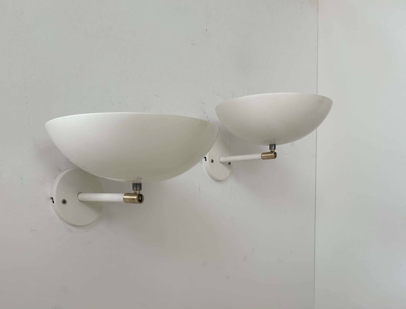 photo furniture Pair Of Vintage Adjustable Wall Lights, Brass And White Metal, France 1970