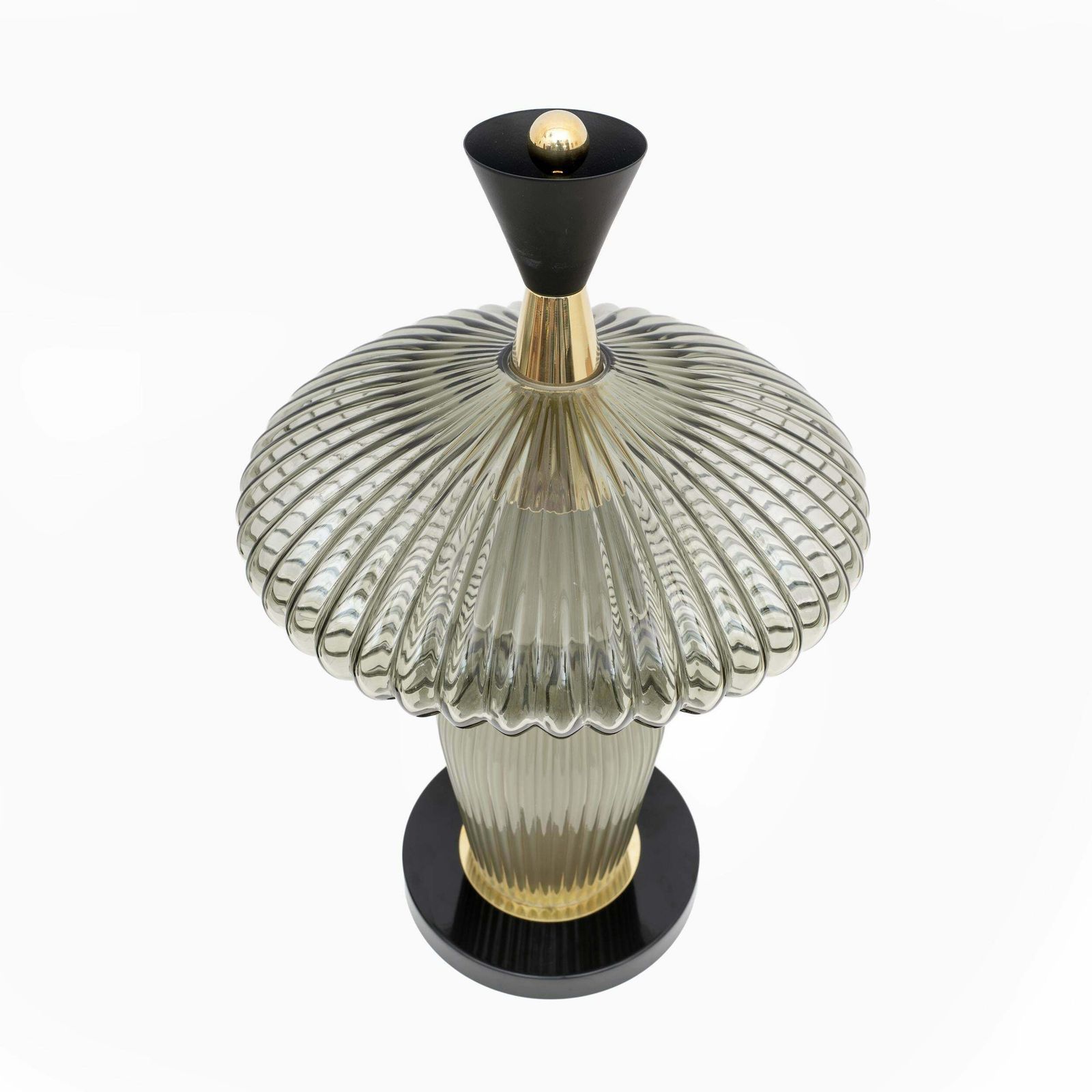 Pair Of Mushroom Shaped Table Lamps Murano Glass And Brass Feng Shui Style photo 3230.0
