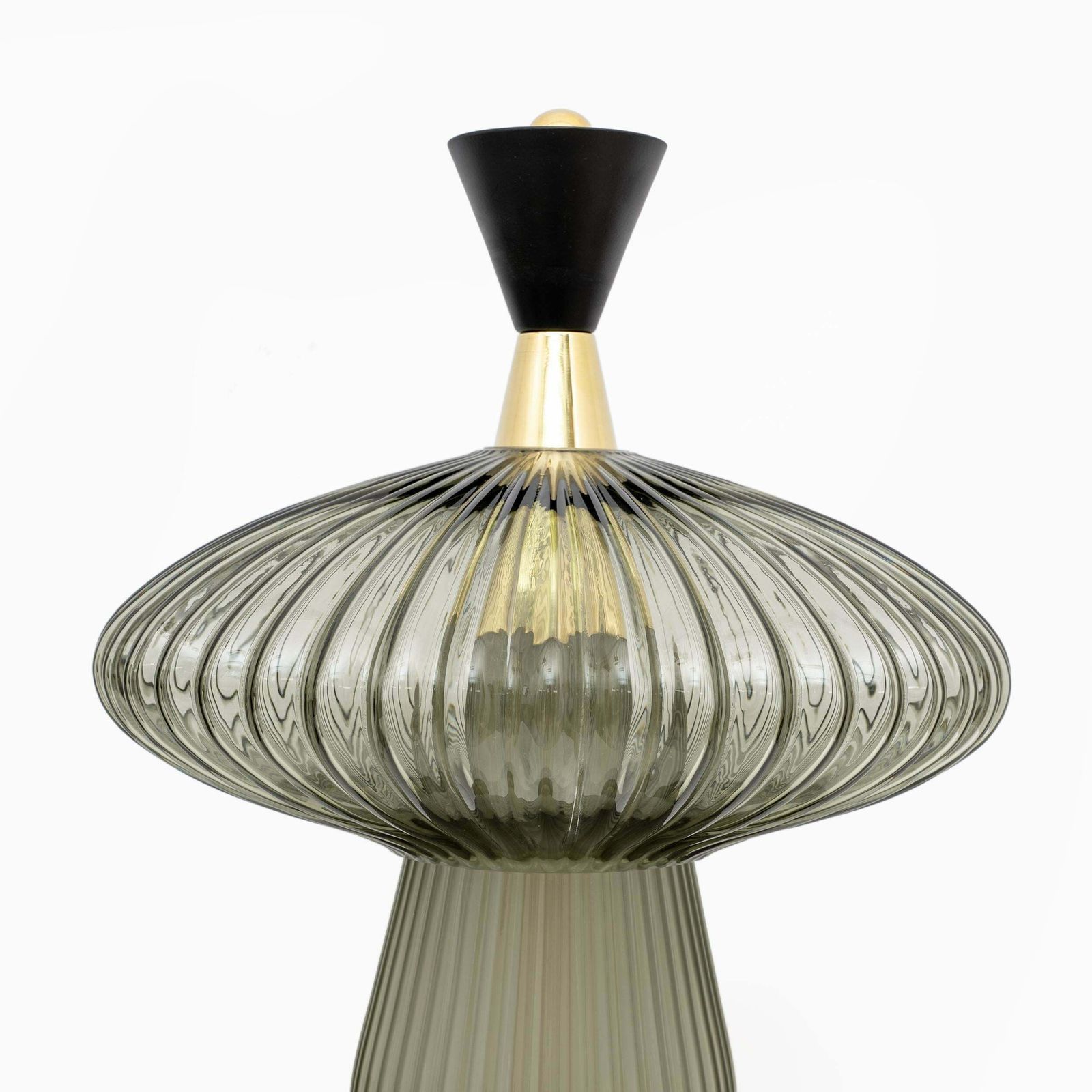 Pair Of Mushroom Shaped Table Lamps Murano Glass And Brass Feng Shui Style photo vinterior