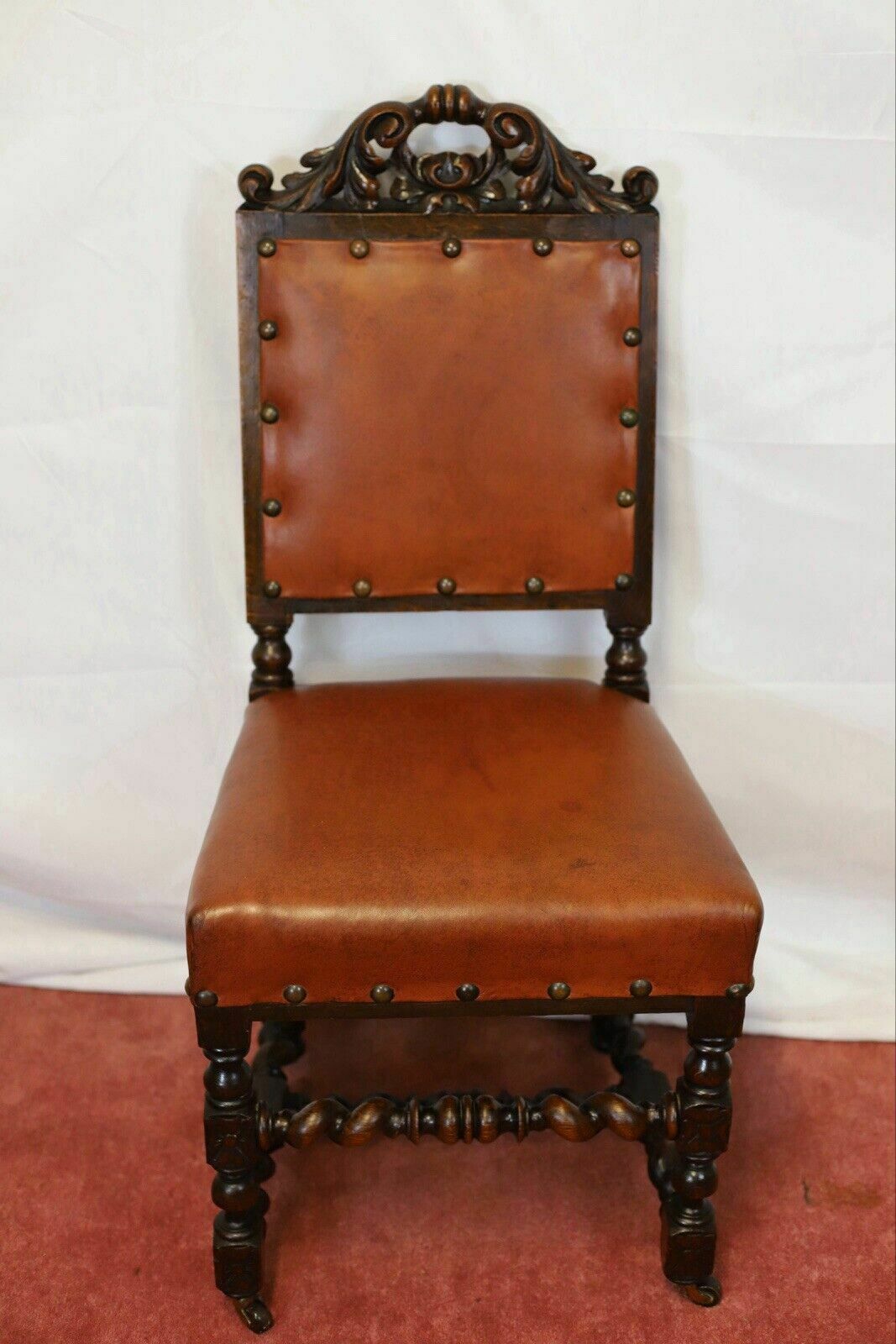 Levely Set Of Eight Victorian Jacobean Oak Dining Chairs photo vintage
