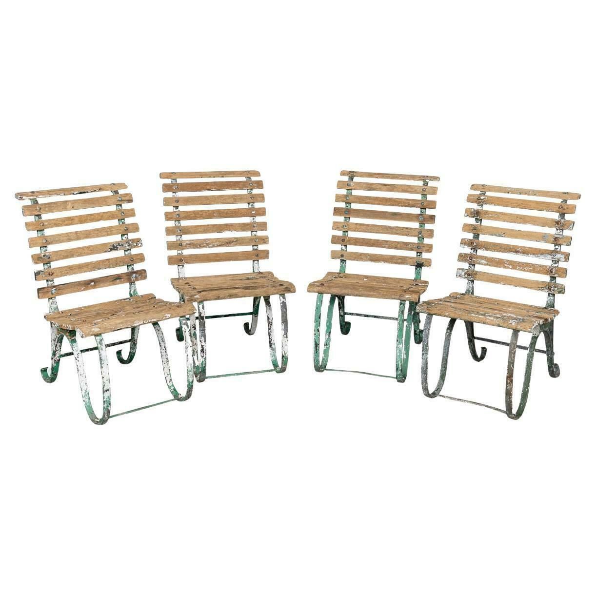 19th Century Set Of Four Victorian Wrought Iron & Wood Garden Seats C.1890