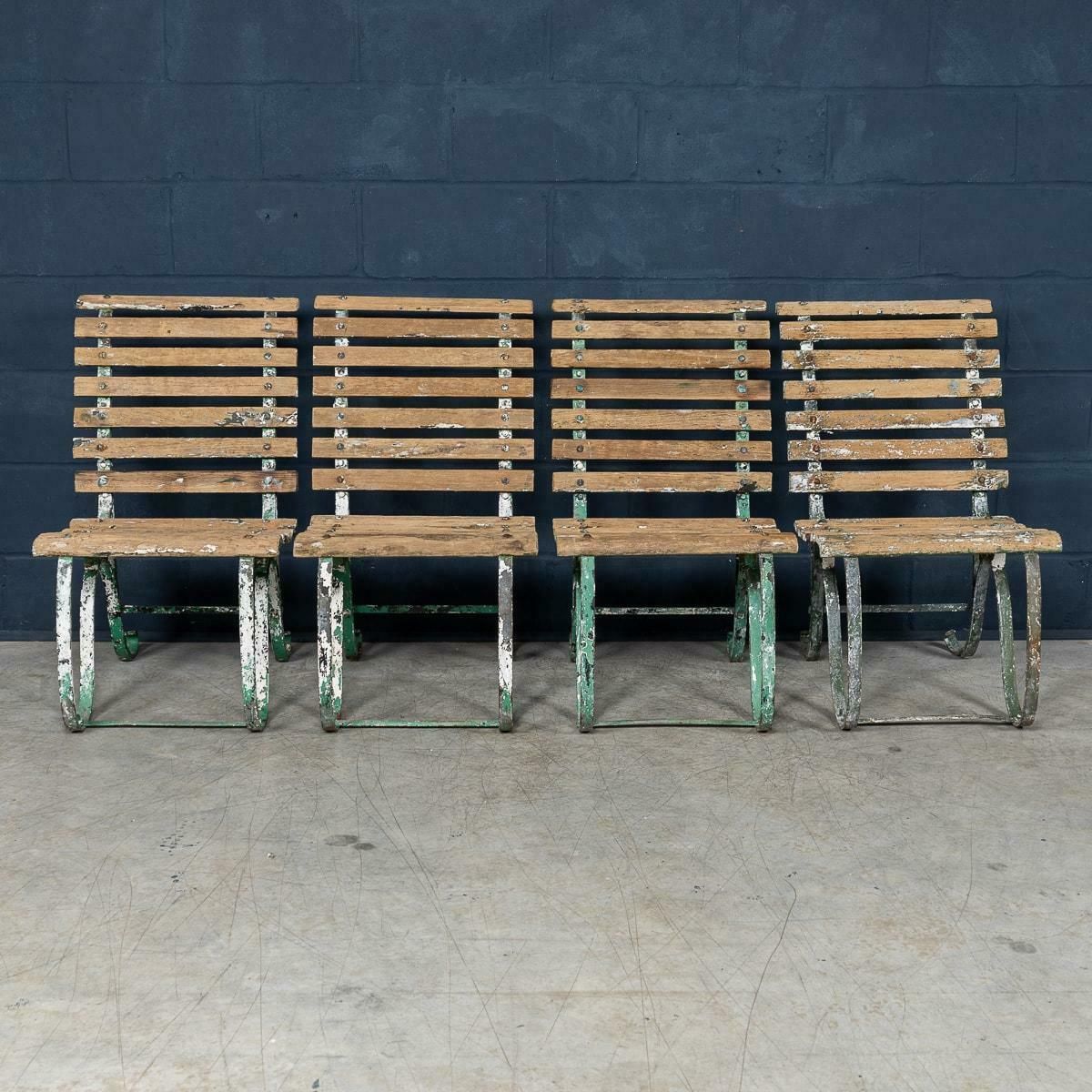 19th Century Set Of Four Victorian Wrought Iron & Wood Garden Seats C.1890 photo Garden Furniture