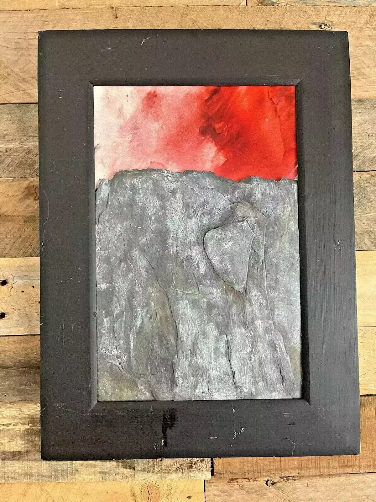 photo for sale Original Welsh Slate & Oil Painting Mountain Sunset By Leslie Jones North Wales