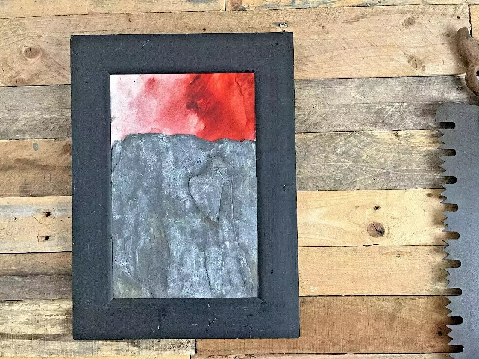 Art Original Welsh Slate & Oil Painting Mountain Sunset By Leslie Jones North Wales photo