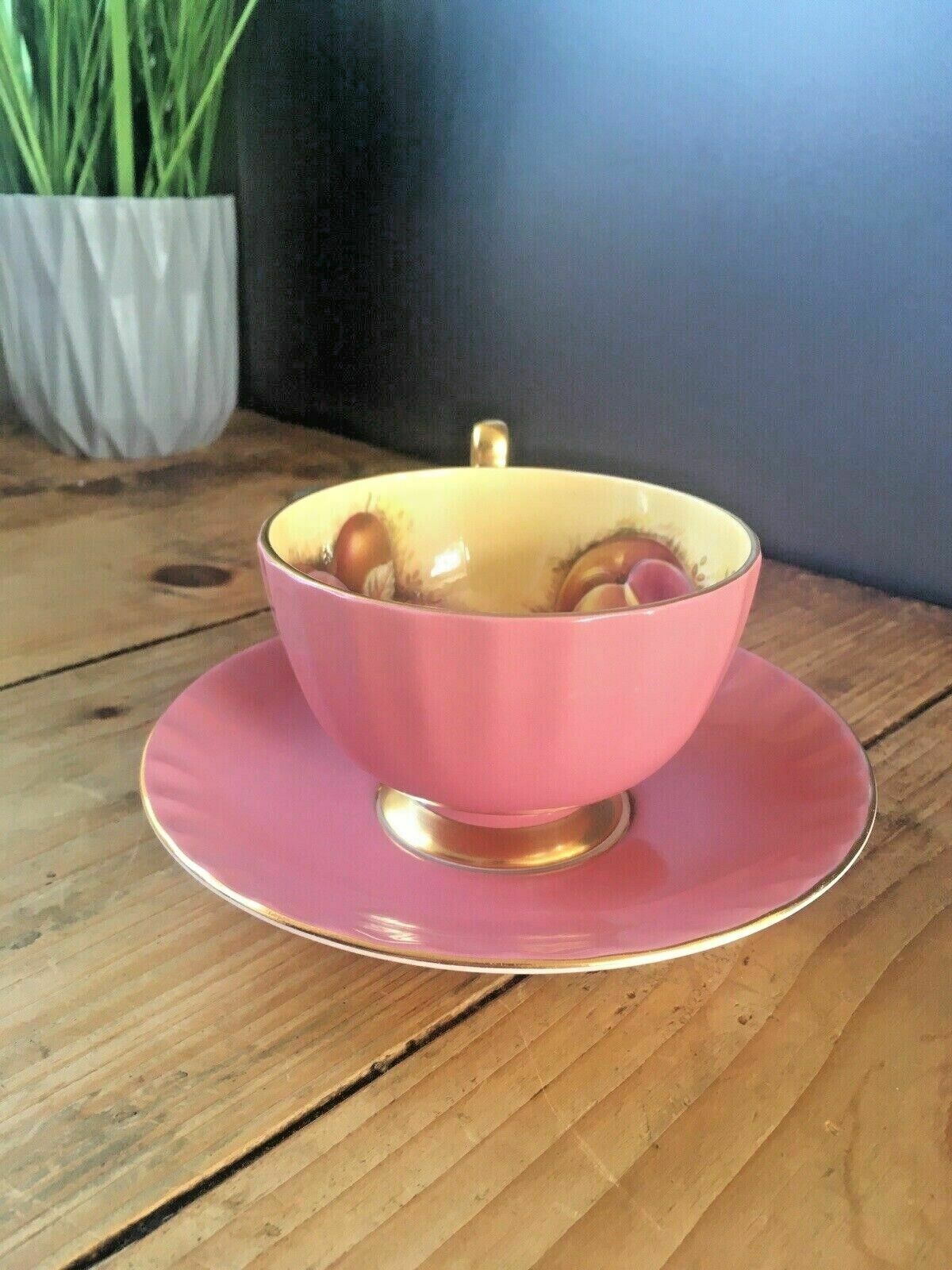Rare Vintage Pink Aynsley Orchard Gold Fruit Fine China Cabinet Tea Cup & Saucer photo Home Decor