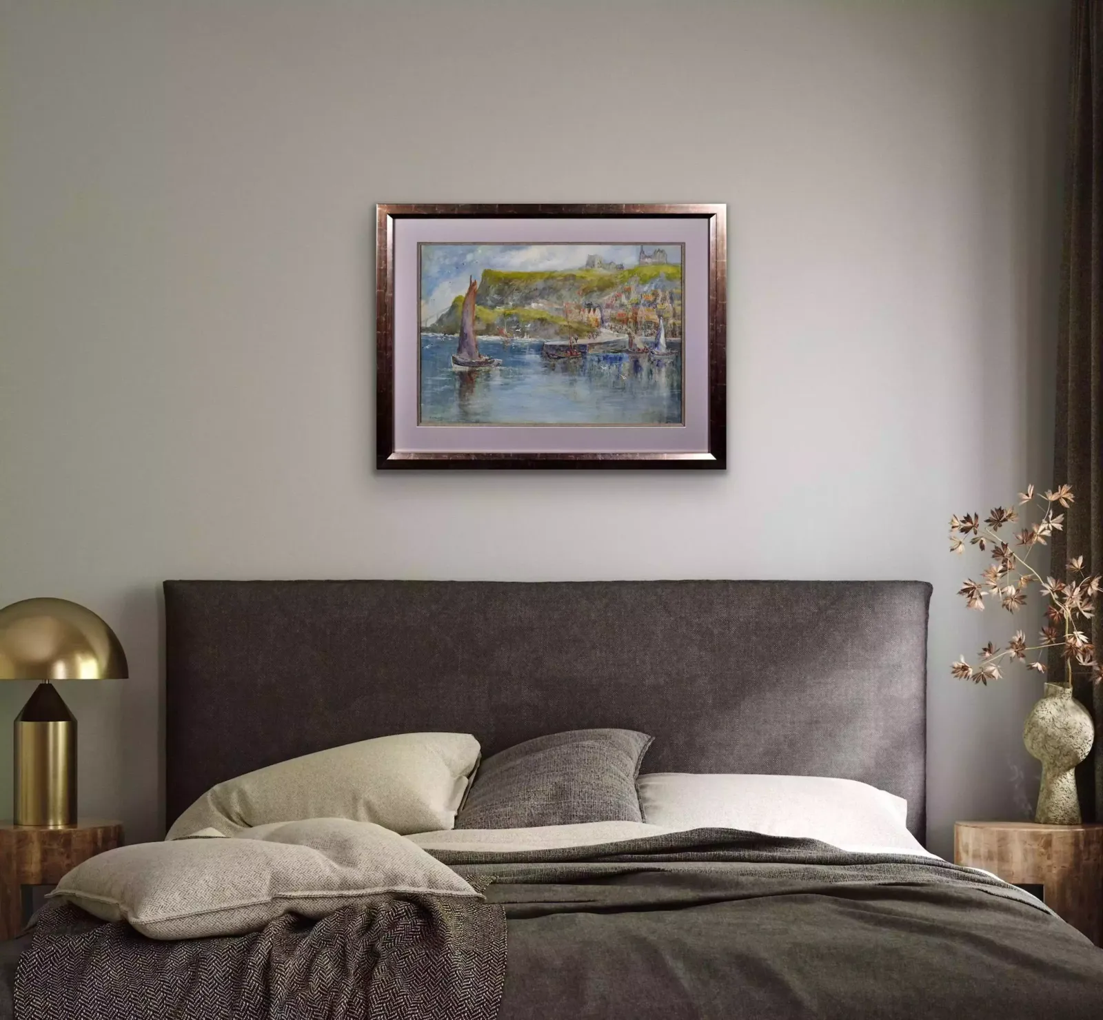 photo furniture George Scarth French 1859 To 1946. English. Tate Hill Pier, Whitby, 1930. Framed Watercolour Painting. Synonymous With Bram Stoker’s Dracula.