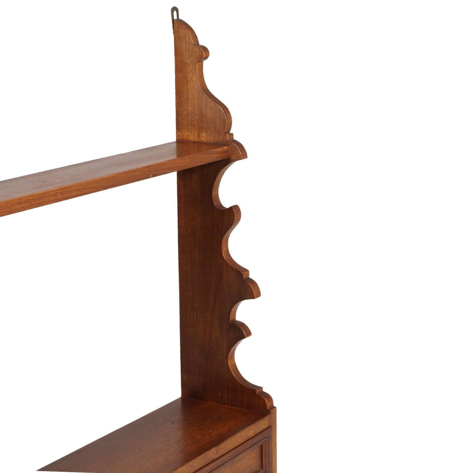 Mid Century Modern Italian Hanging Plate Rack Shelf In Walnut With Four Drawers photo for sale