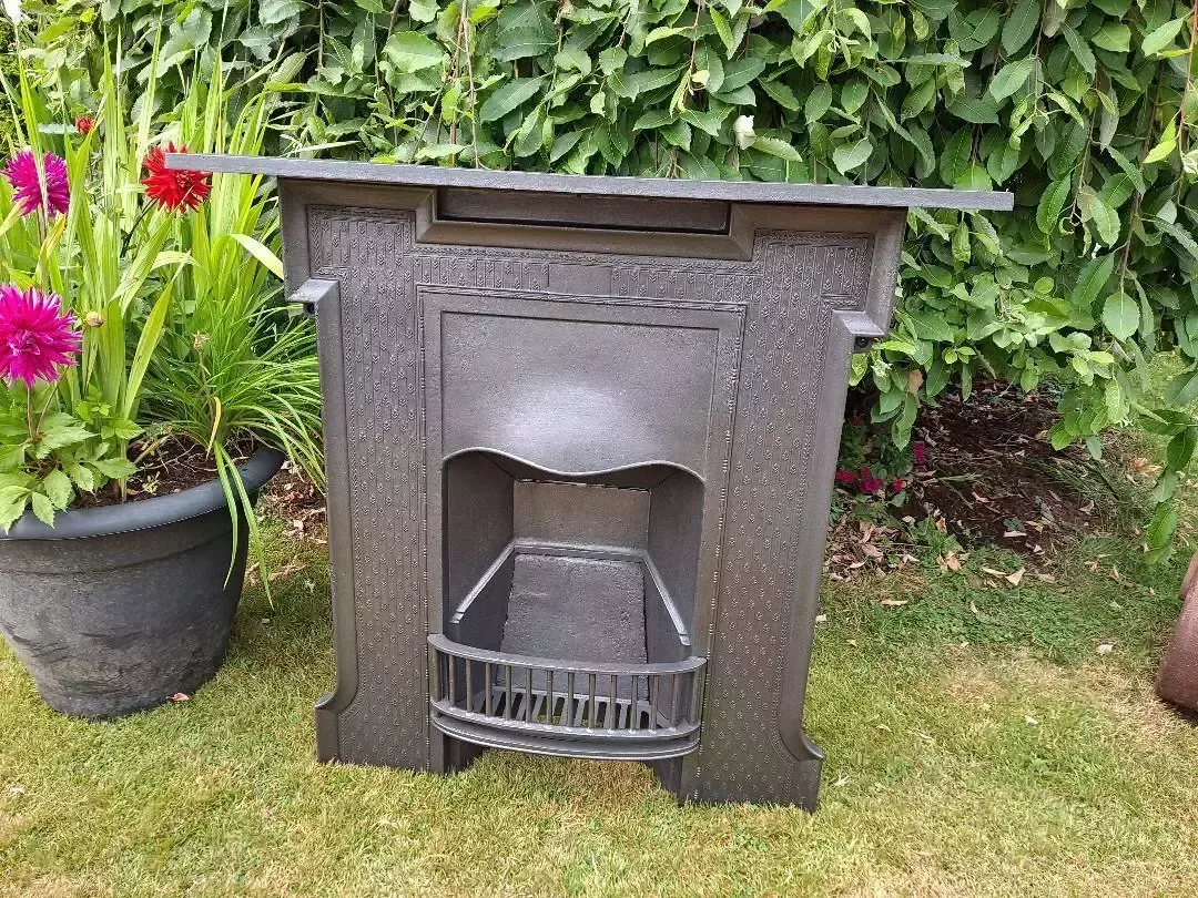 photo furniture Cast Iron Combination All In One Fireplace. Circa1915. Cast Iron Fire Surround
