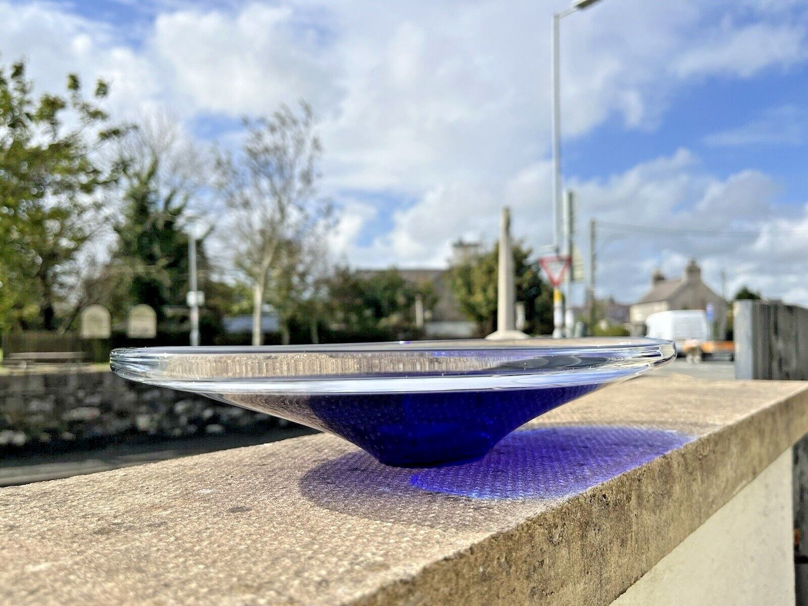 photo buy Swedish Mid Century Modern Flygsfors Blue Freeform Art Glass Bowl   Paul Kedelv