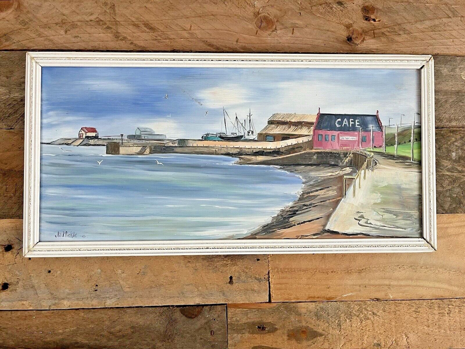 Original Jill Mickle Oil Painting Lifeboat Cafe Newry Beach Holyhead Anglesey
