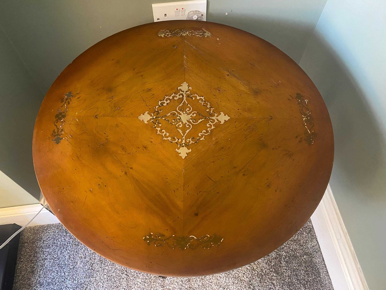 Antique Side Table / Wine Table With Brass Inlay Top / Plant Stand / Pot Stand / Pedestal Table photo furniture