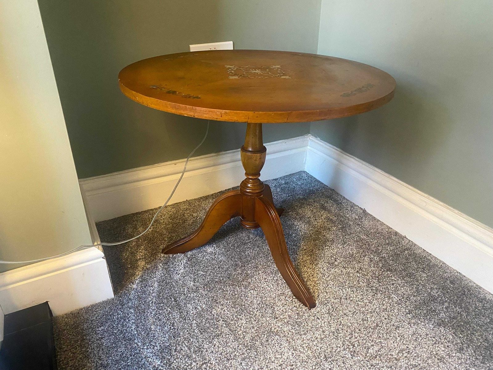 Antique Side Table / Wine Table With Brass Inlay Top / Plant Stand / Pot Stand / Pedestal Table photo Home Decor