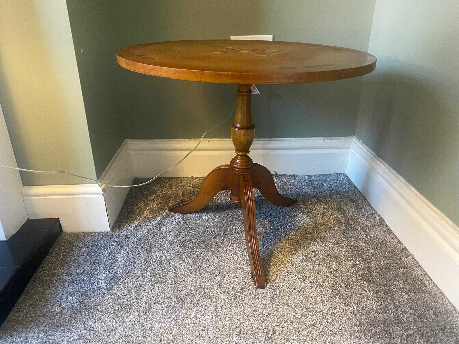 Antique Side Table / Wine Table With Brass Inlay Top / Plant Stand / Pot Stand / Pedestal Table photo 125.0