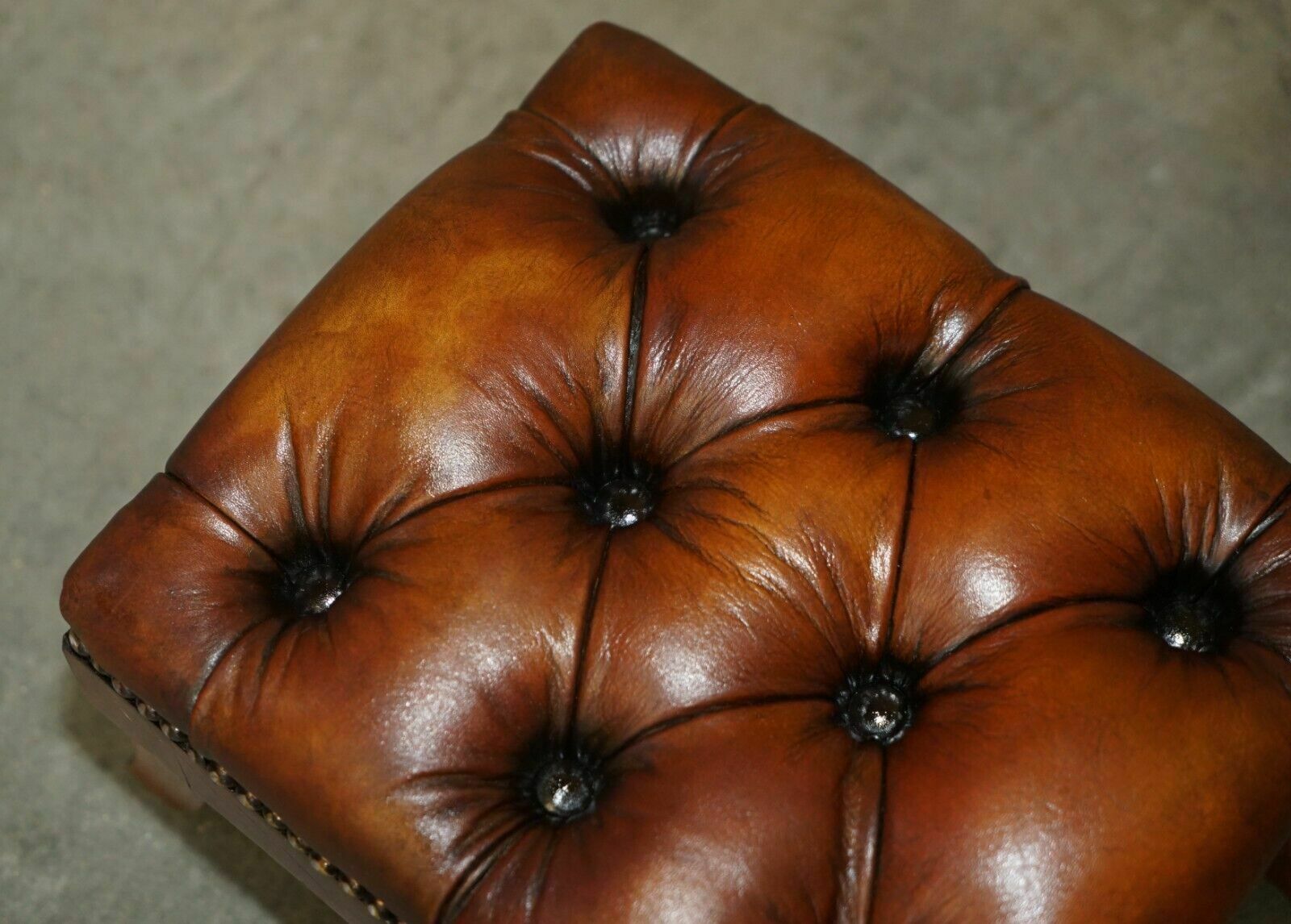 Fully Restored Wingback Armchair Chesterfield Footstool Hand Dyed Brown Leather photo vinterior
