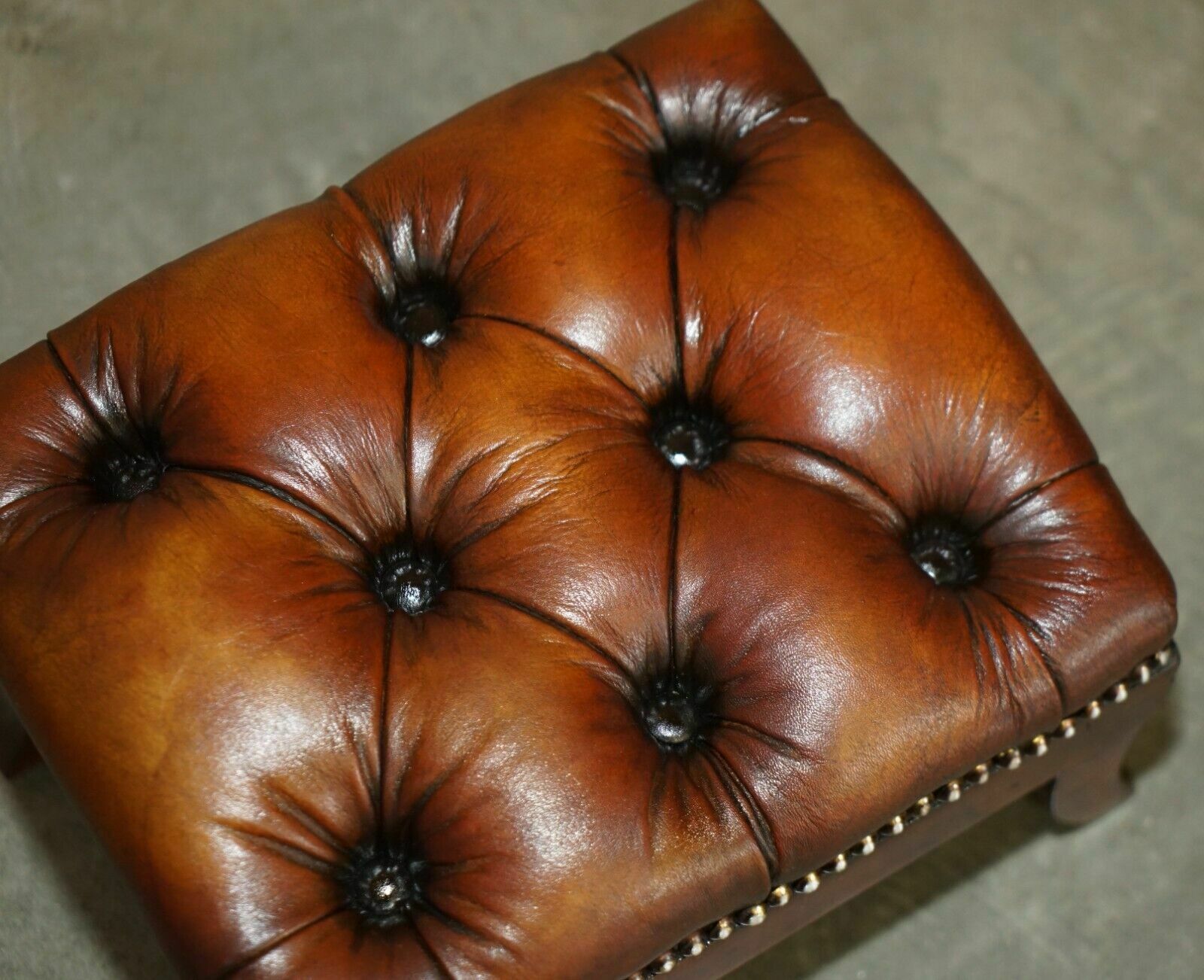 Fully Restored Wingback Armchair Chesterfield Footstool Hand Dyed Brown Leather photo buy