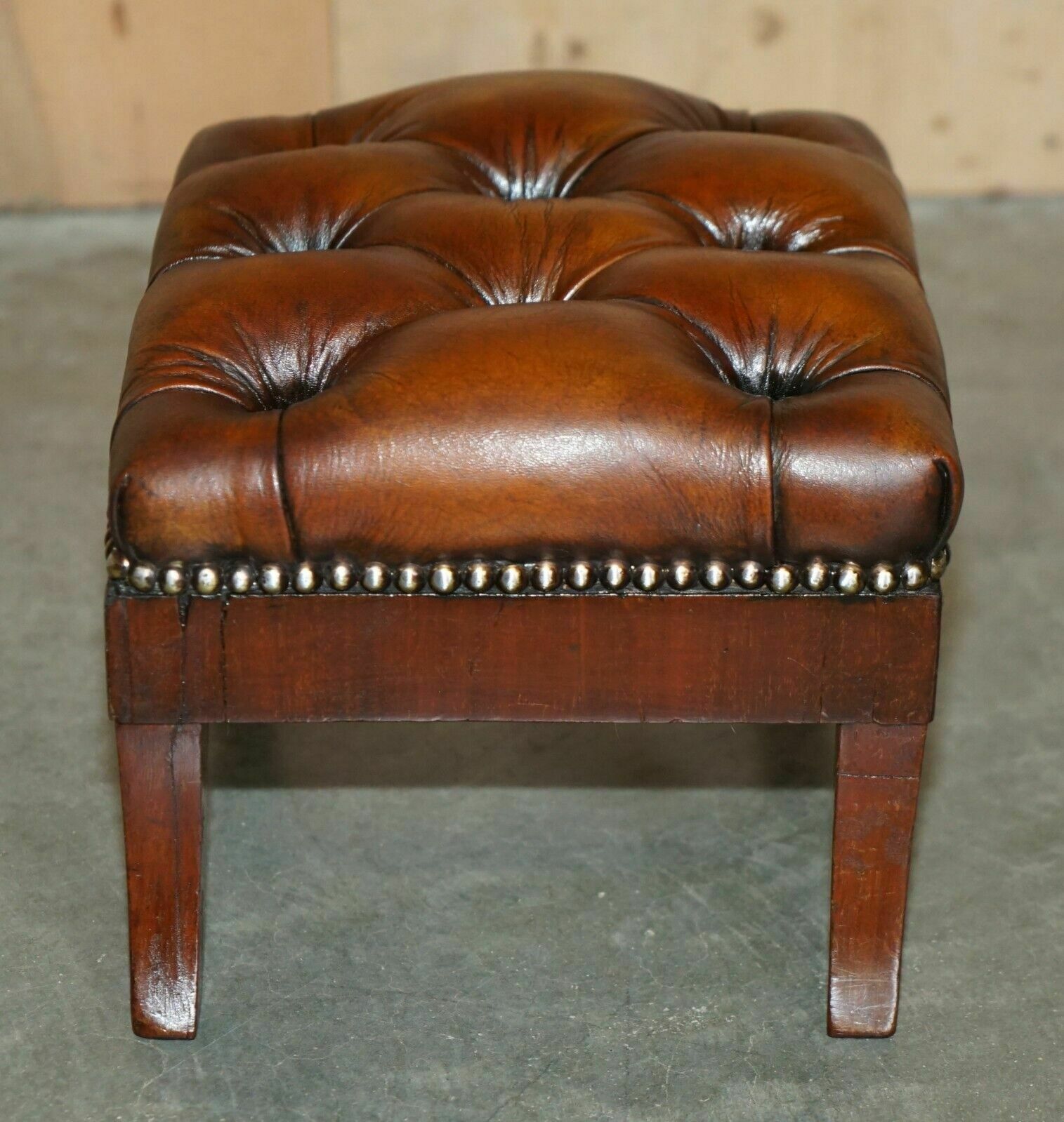 photo for sale Fully Restored Wingback Armchair Chesterfield Footstool Hand Dyed Brown Leather
