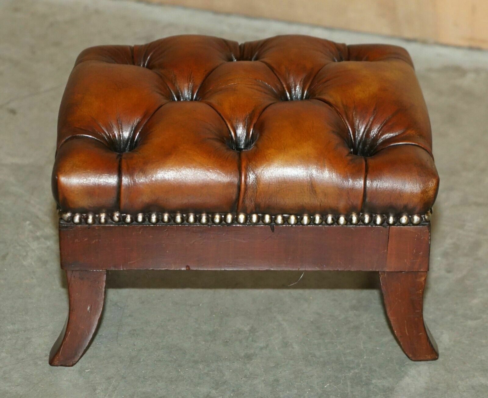 Furniture Fully Restored Wingback Armchair Chesterfield Footstool Hand Dyed Brown Leather photo