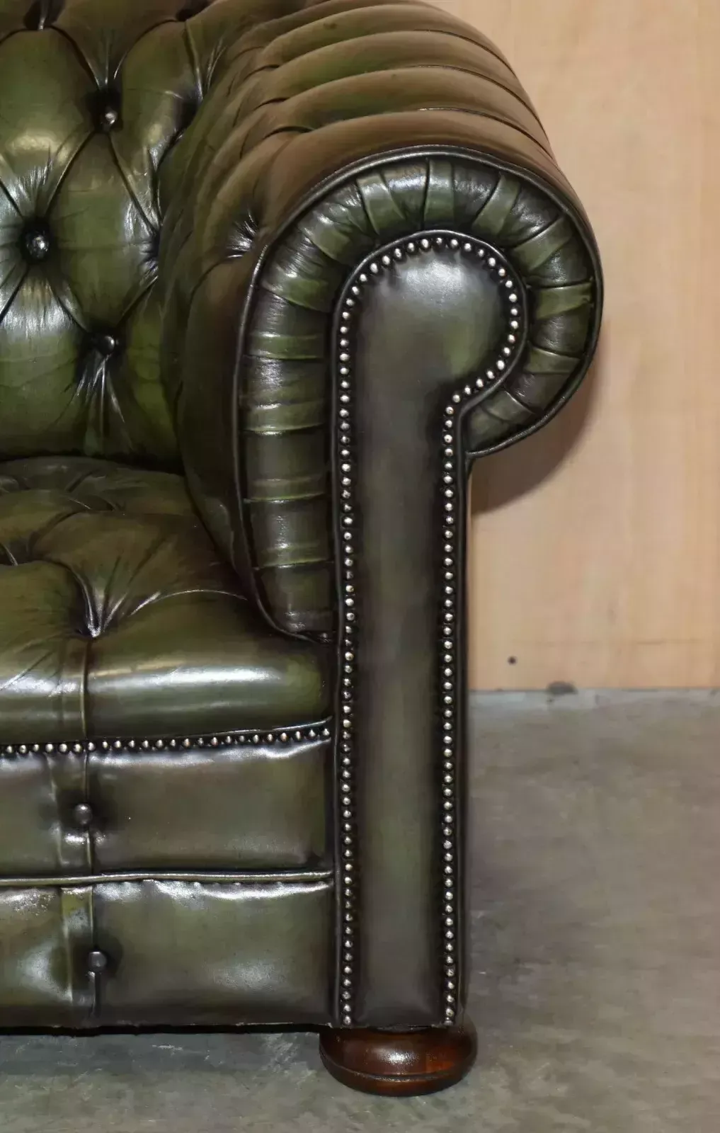 Vintage Restored Regency Green Leather Circa 1950's Chesterfield Tufted Sofa photo vinterior