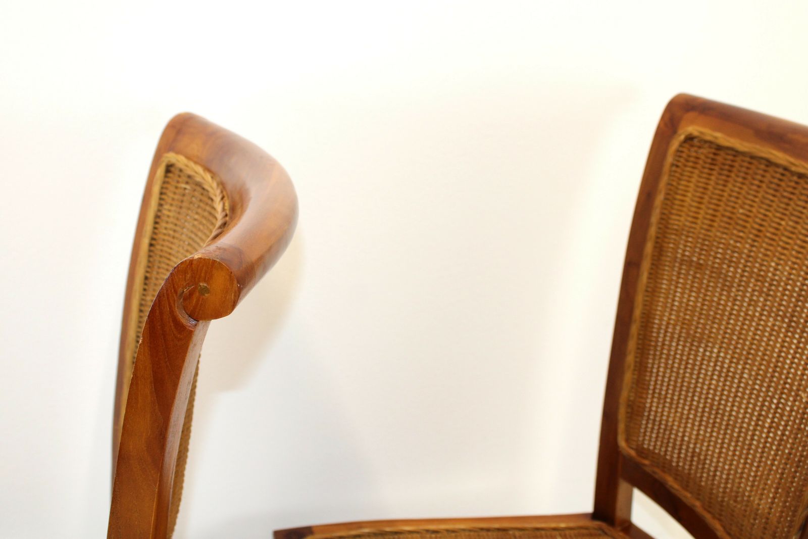 1 Of 2 Wood And Rattan Vintage Dining Chairs photo 299.0