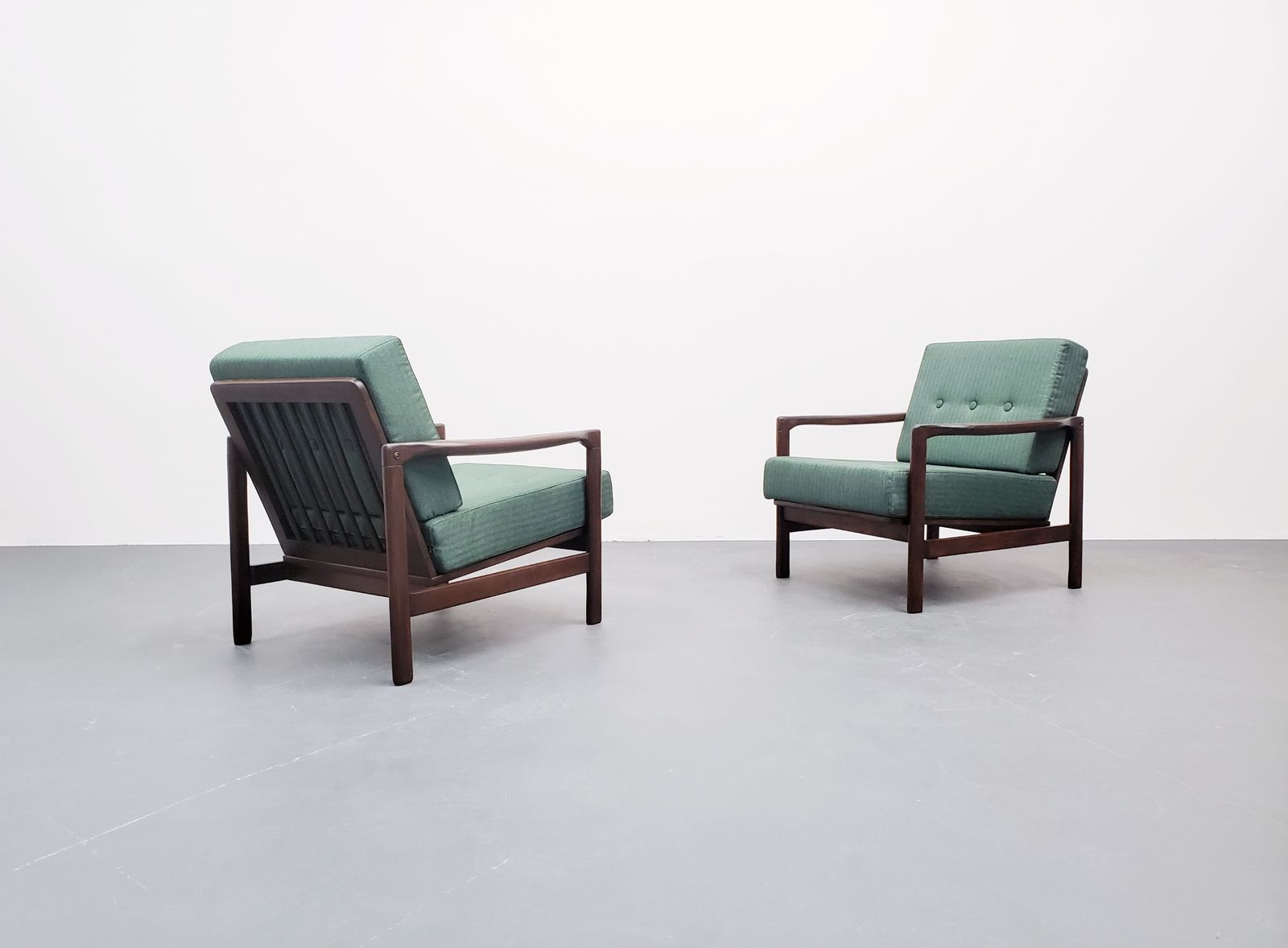 Set Of Two 1960's Mid Century Lounger By Baczyk In Green Tweed photo buy