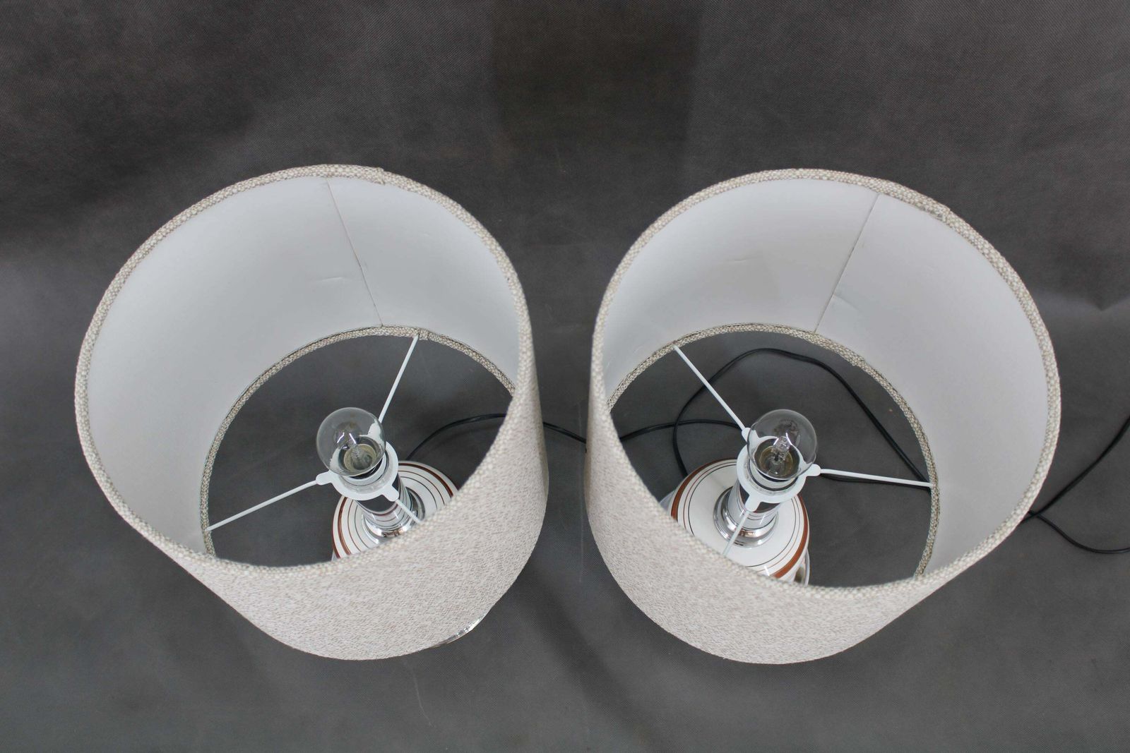 1970s Pair Of Table Lamps With New Fabric Shade, Italy photo Lighting