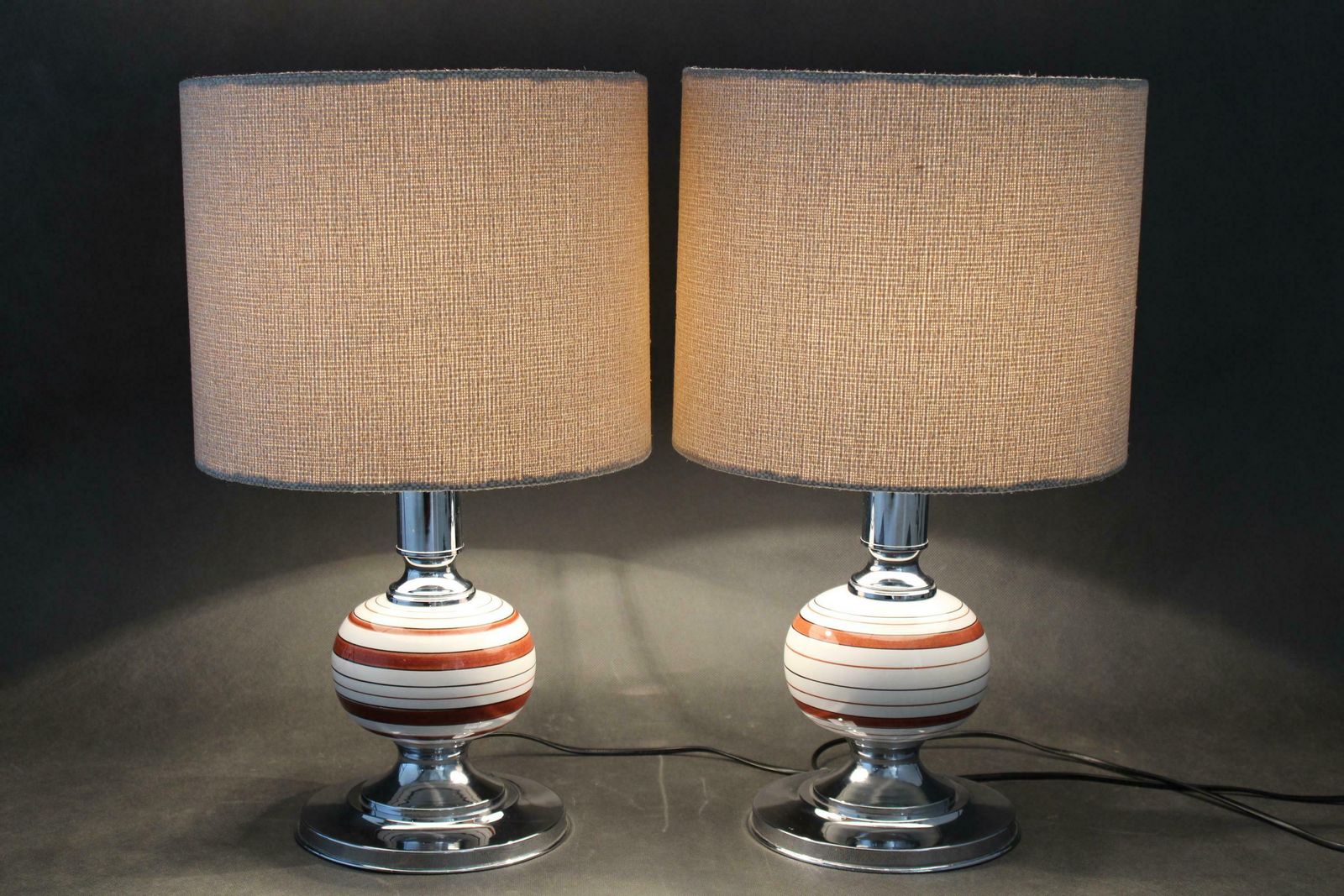 1970s Pair Of Table Lamps With New Fabric Shade, Italy photo vintage