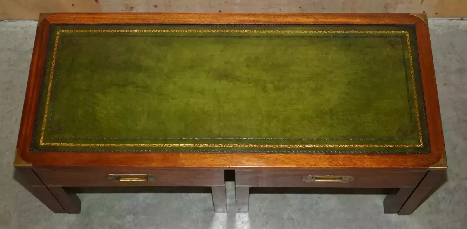 Vintage Over Restored Green Leather Military Campaign Nest Of Coffee Side Tables photo buy