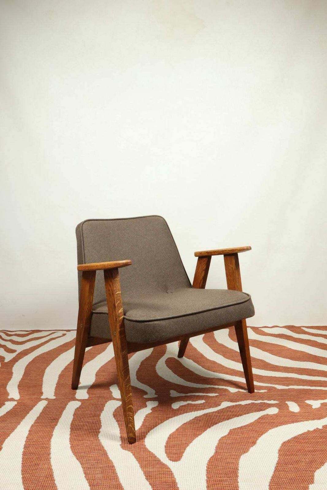 Vintage Armchair Mid Century Oak Lounge Chair Chocolate Wool Upholstery