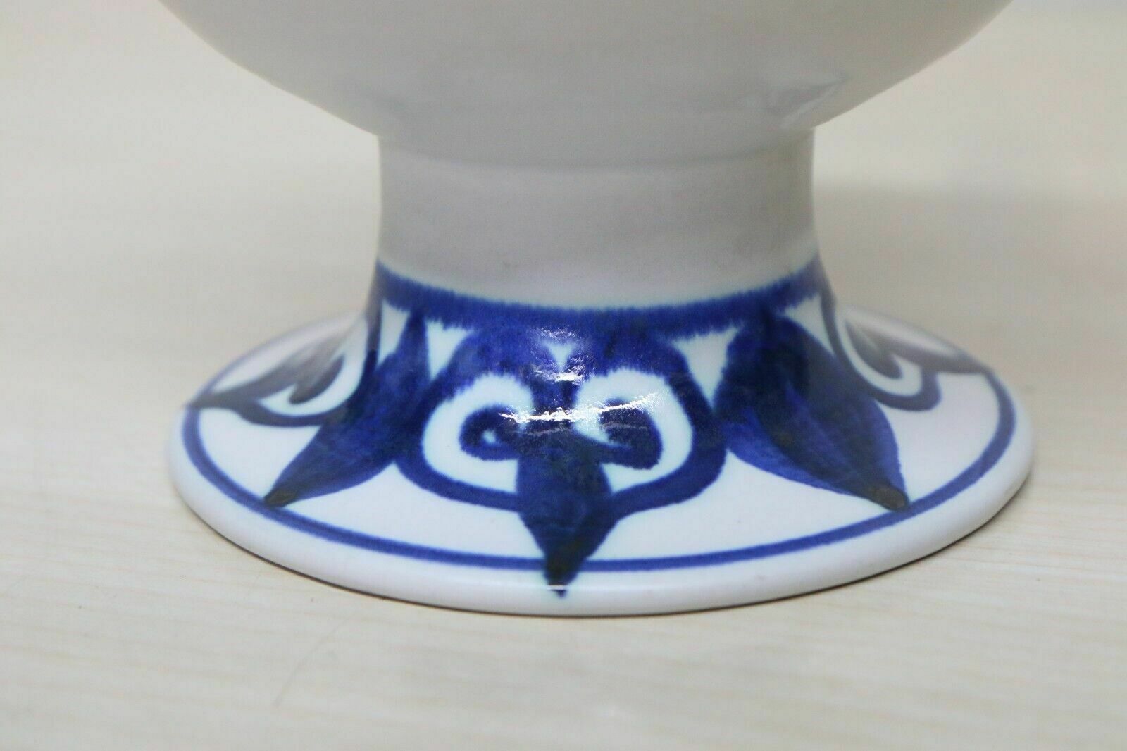 Vintage Jersey Pottery 1960's Large Candle Holder Mcm Blue And White photo Home Decor