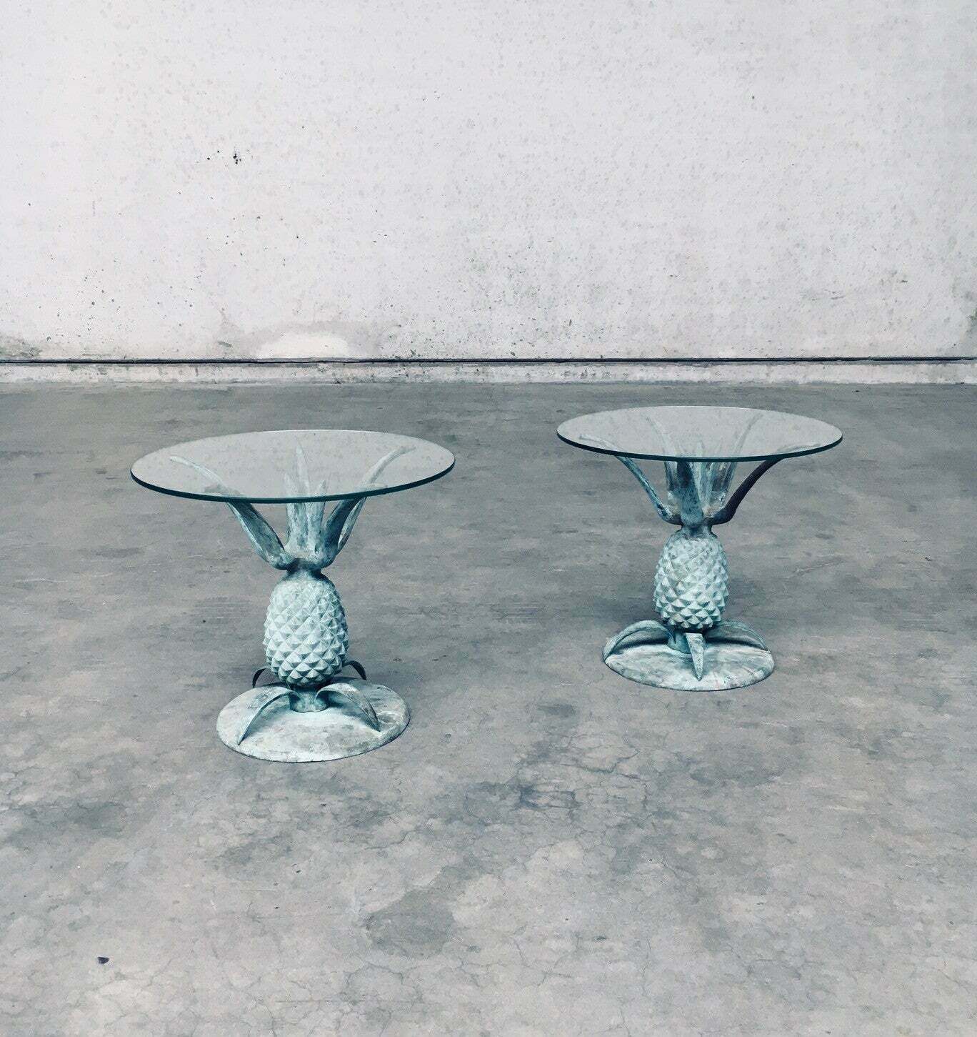 Hollywood Regency Style Design Brass Patinated Pineapple Side Table Set, France 1970's photo Furniture