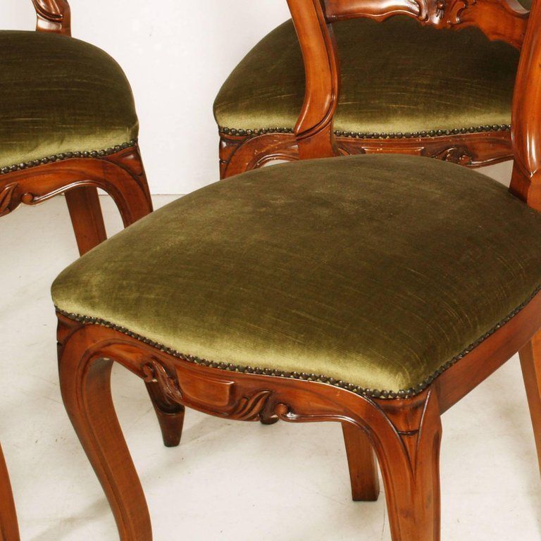 Early 20th Century Set Of Six Louis Philippe Chairs Hand Carved Blond Walnut photo buy