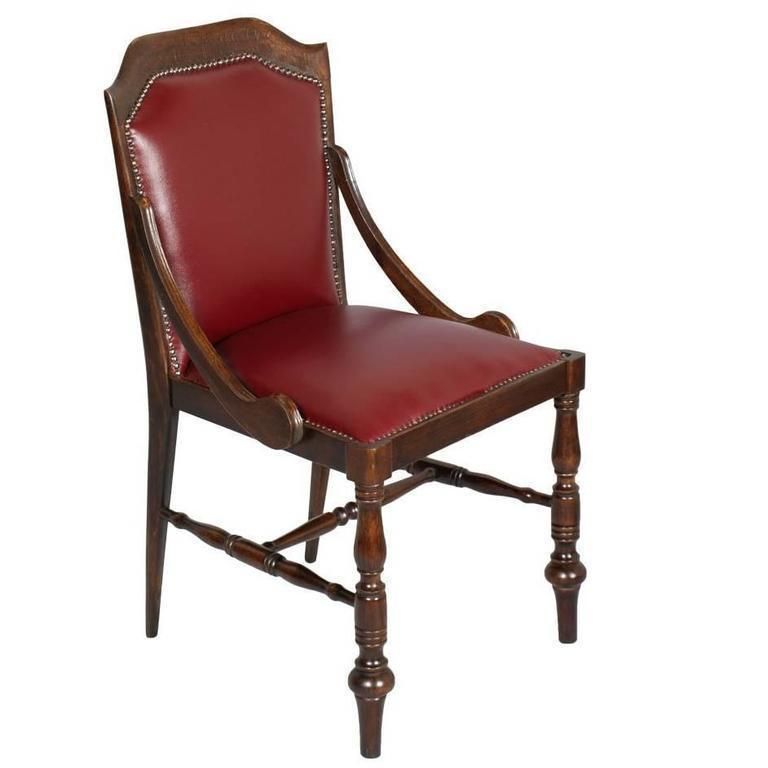 Restored Chair Armchair Empire Of The Art Deco Period In Walnut And Leather