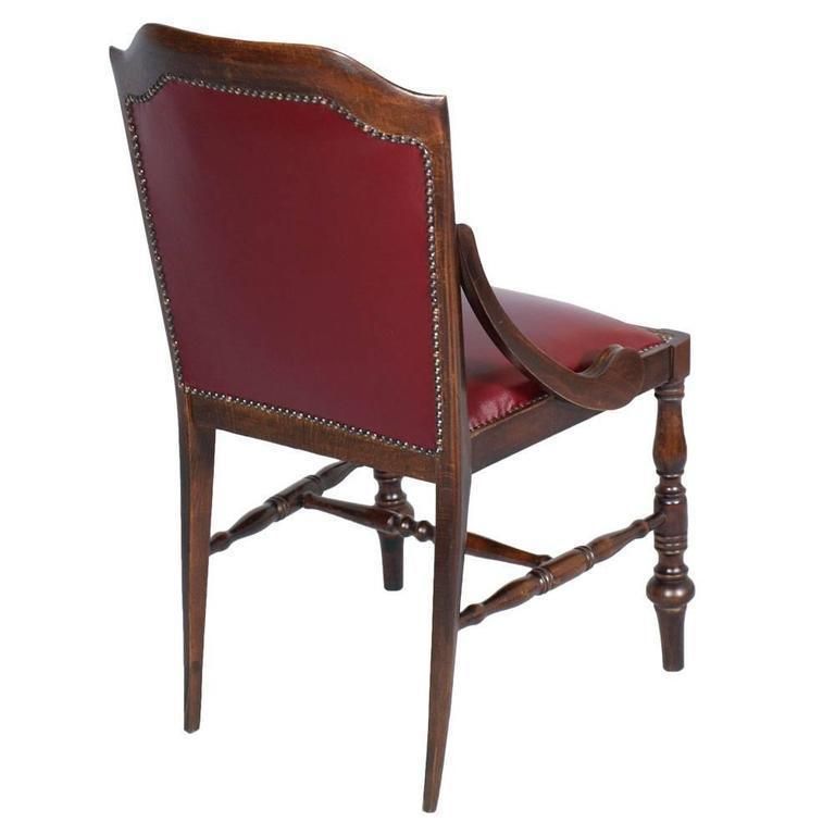 Restored Chair Armchair Empire Of The Art Deco Period In Walnut And Leather photo for sale