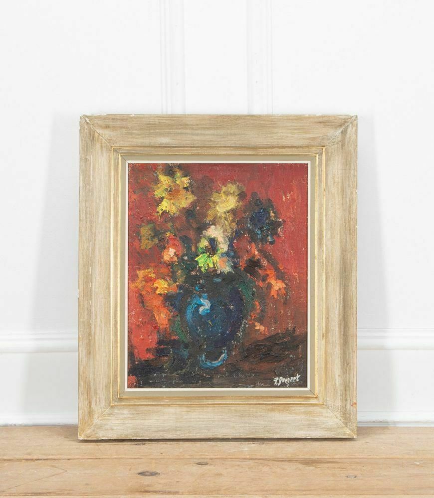 20th Century Oil On Board Of Vase & Flowers