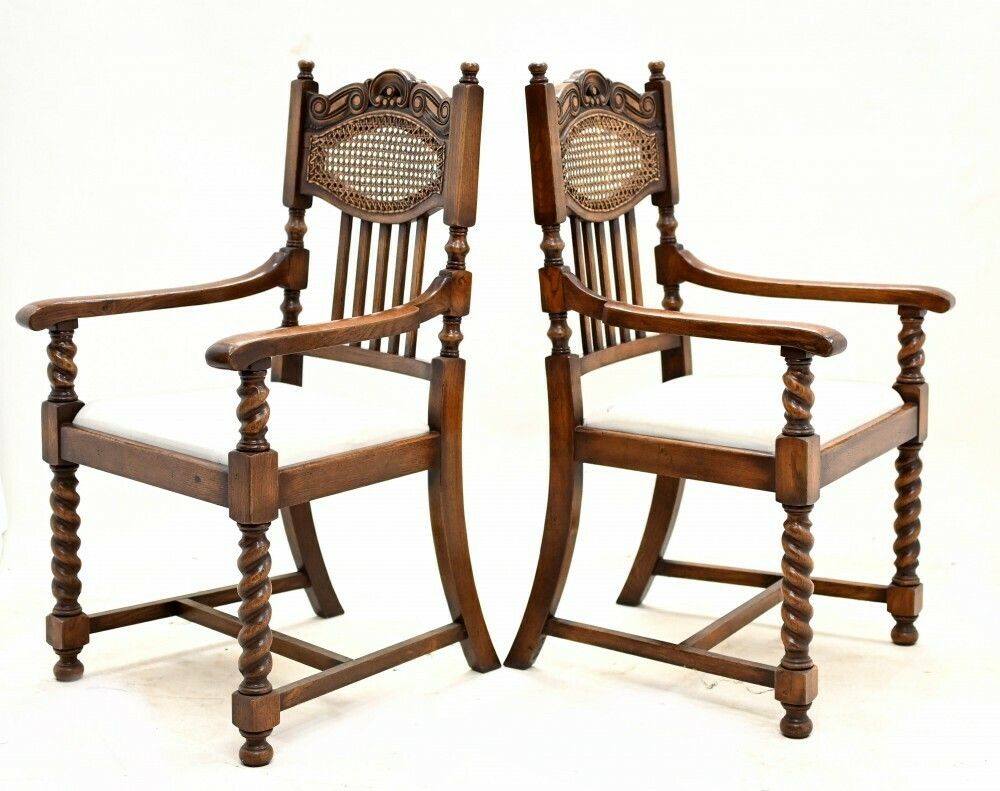Pair William And Mary Oak Chairs Barley Twist Farmhouse photo Furniture