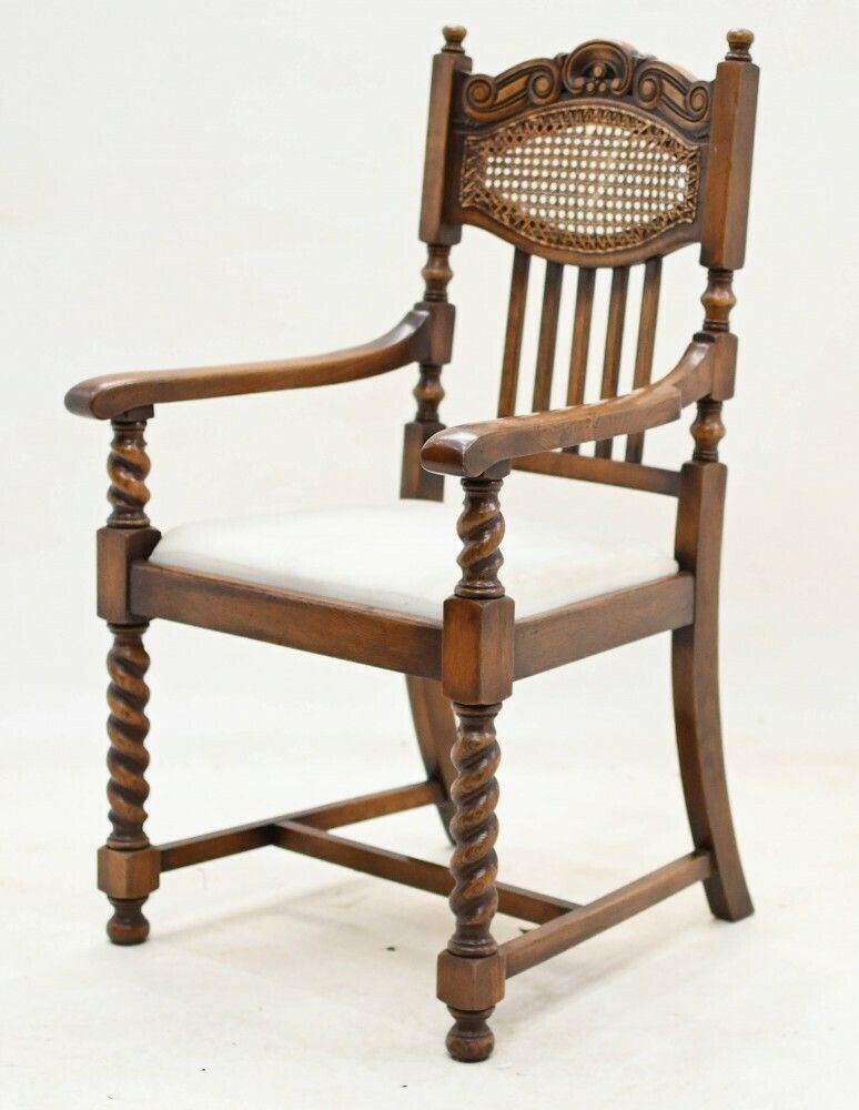 photo for sale Pair William And Mary Oak Chairs Barley Twist Farmhouse